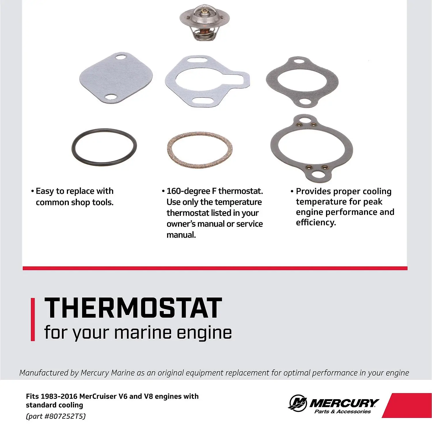 Mercury Replacement Thermostat Kit 808252T5 for V8 and V6 Sterndrive and Inboard Engines