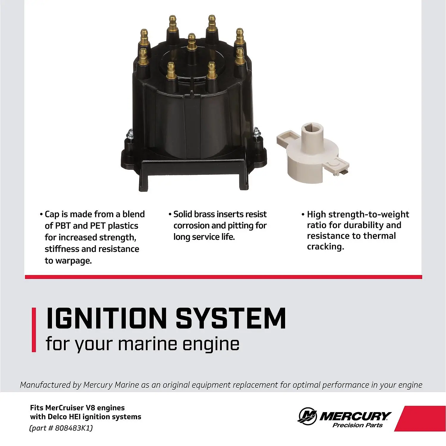Mercury Ignition Cap and Rotor Kit 808483K1 for 1997 and Older V8 GM/MerCruiser Engines with Delco Ignition Systems