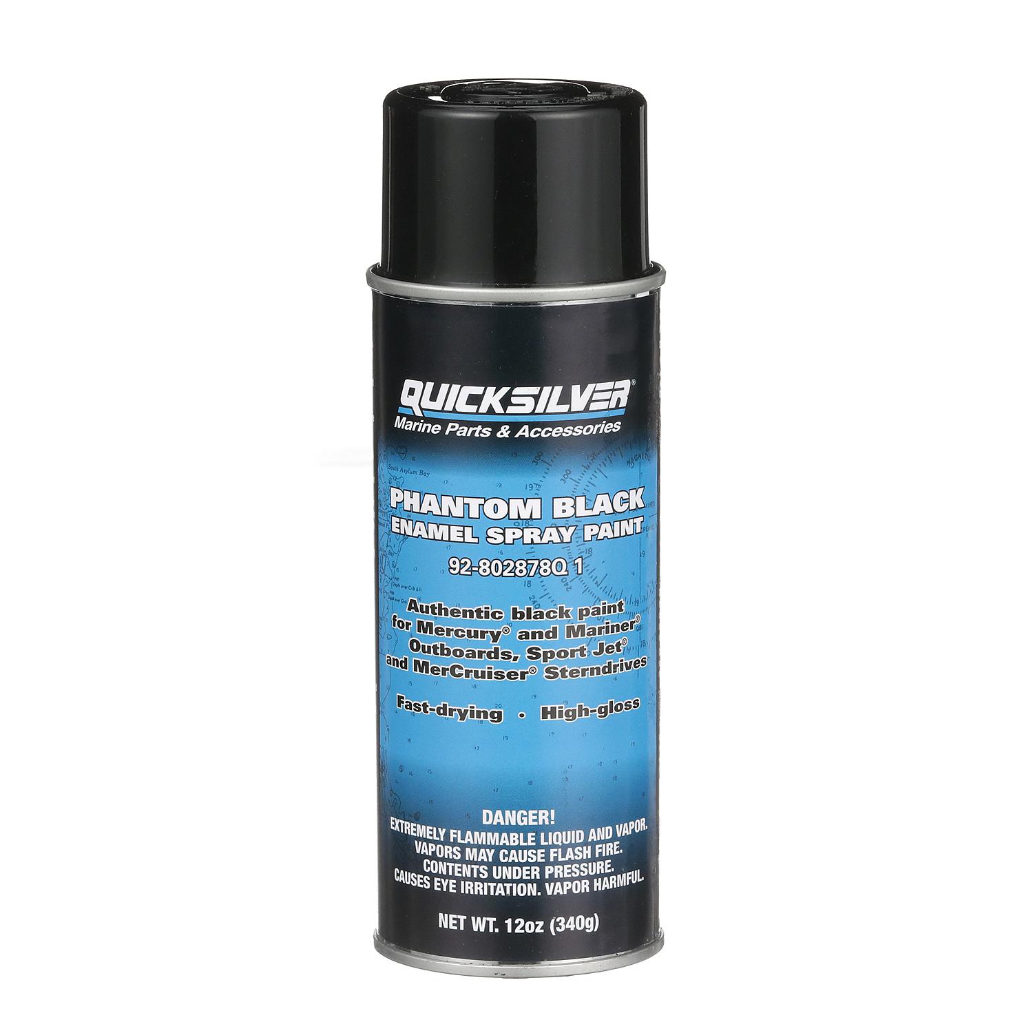 Quicksilver 802878Q1 Phantom Black-Gloss Enamel Spray Paint For Mercury or MerCruiser Engines, 12 Oz Spray Can