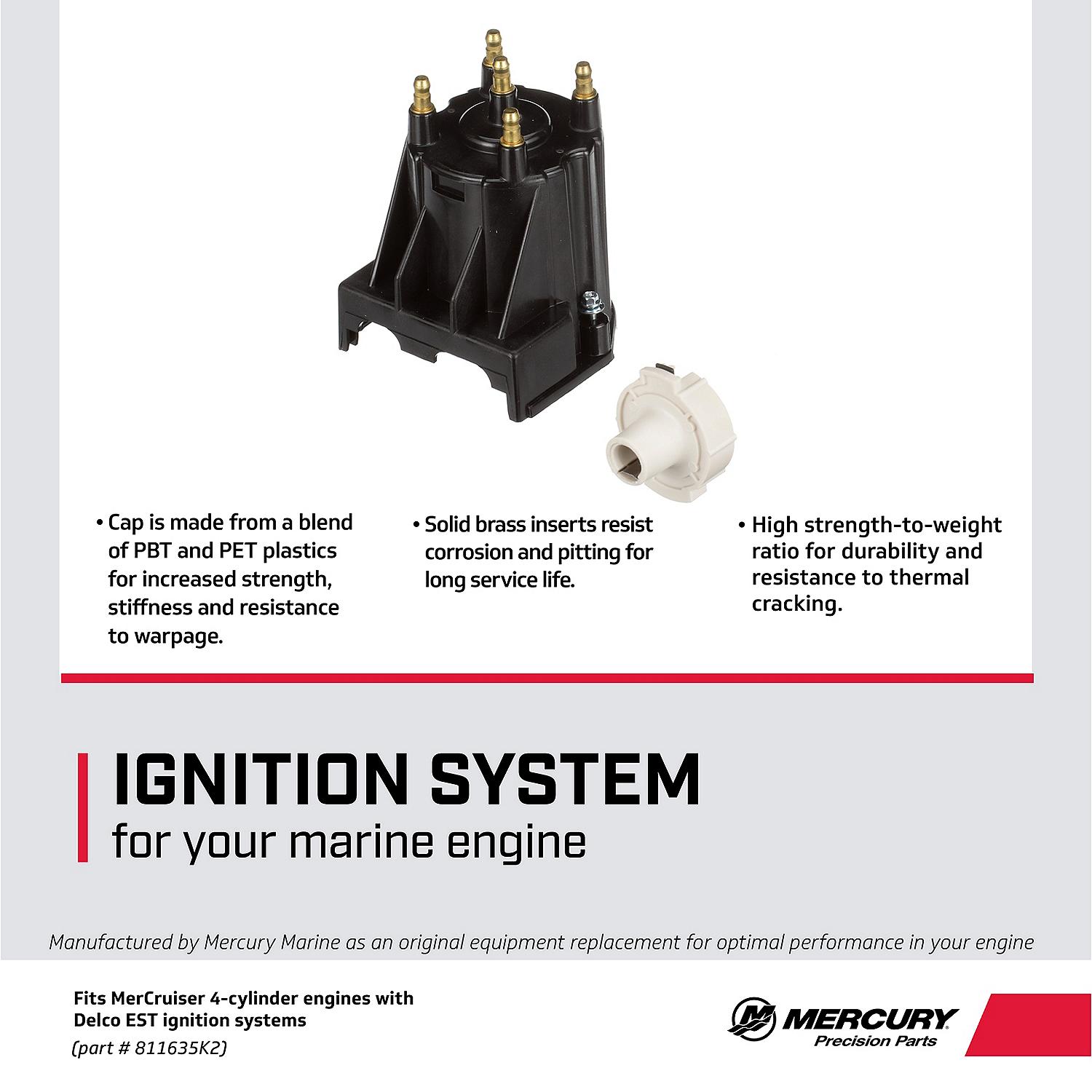 Mercury Distributor Cap and Rotor Kit 811635K2 for GM Four-Stroke Engines with Delco EST Ignition