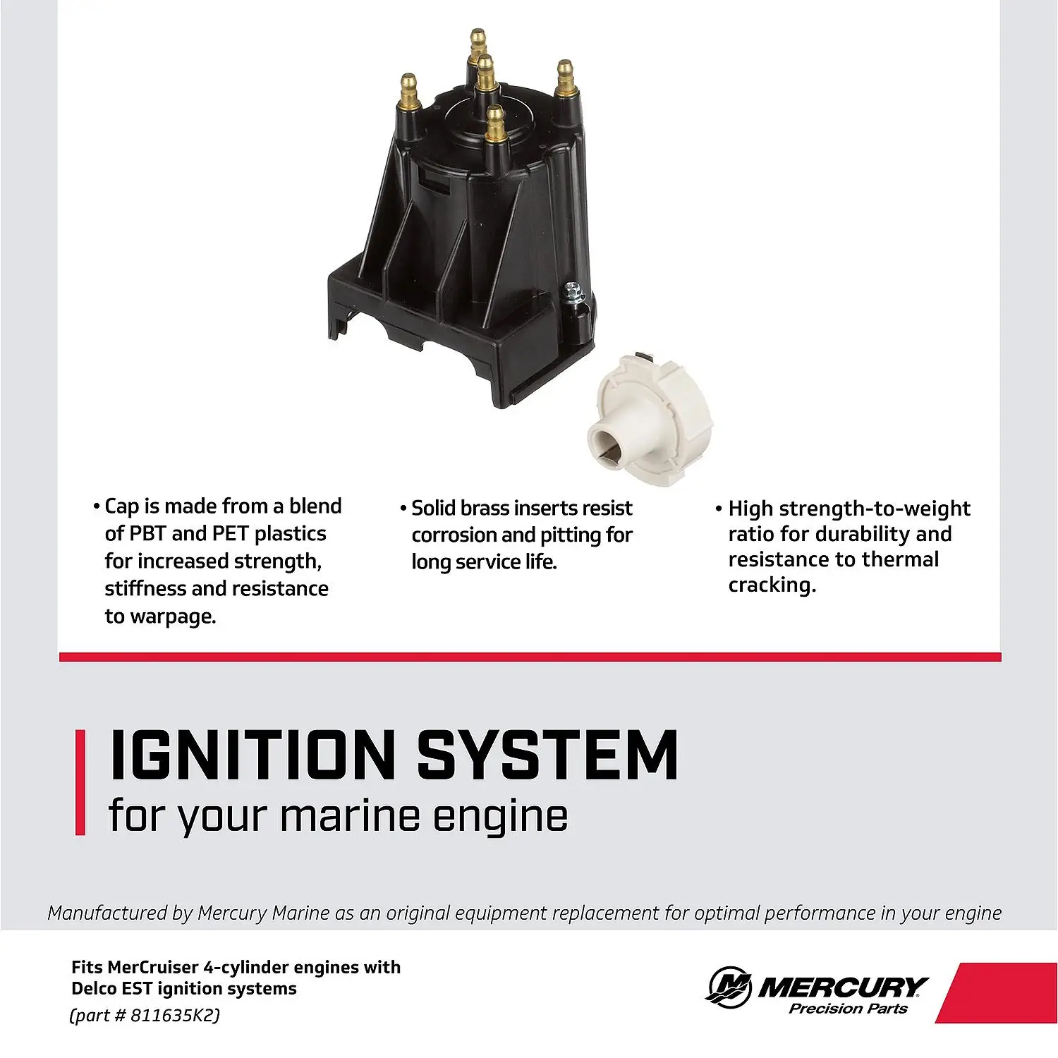 Mercury Distributor Cap and Rotor Kit 811635K2 for GM Four-Stroke Engines with Delco EST Ignition