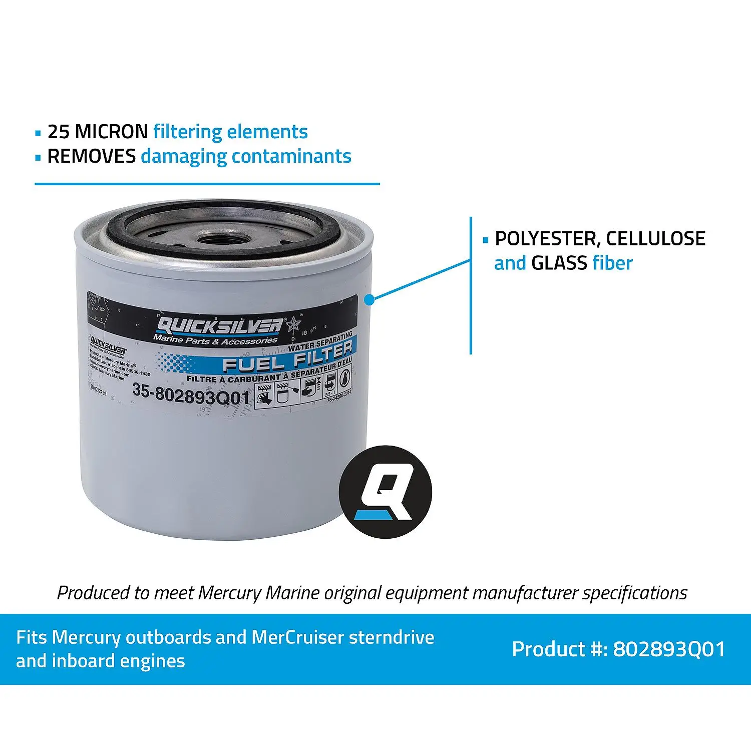 Quicksilver 802893Q01 Water Separating Fuel Filter for Mercury and Mariner Outboards and MerCruiser Sterndrive and Inboard Engines - Image 4