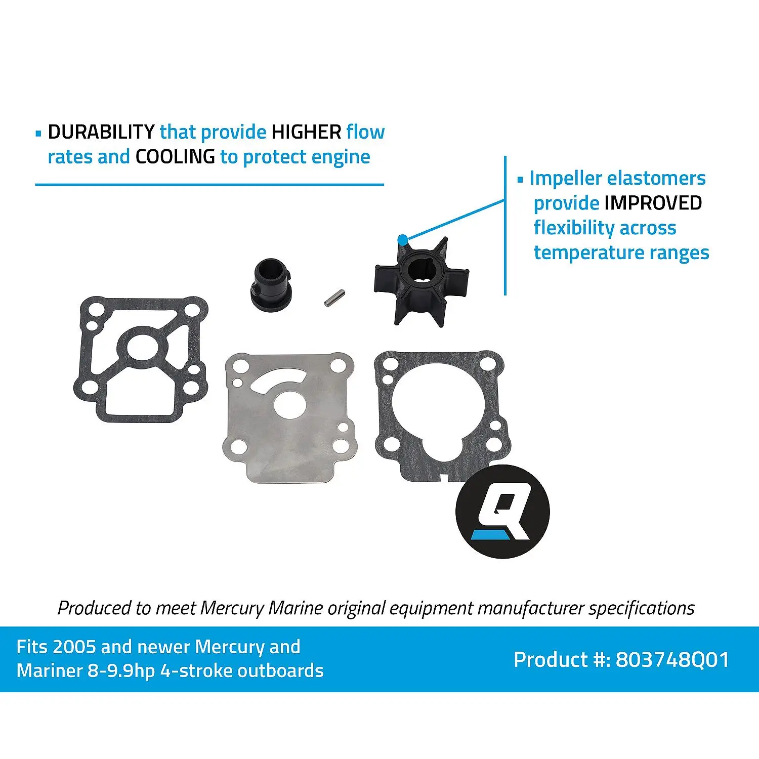 Quicksilver 803748Q01 Water Pump Impeller Repair Kit for Mercury and Mariner 8-9.9hp 4-Stroke Outboards - Image 4