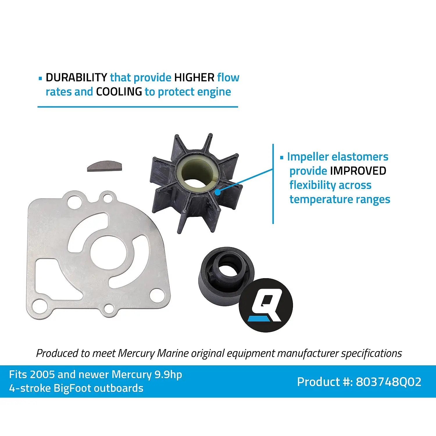Quicksilver 803748Q02 Water Pump Impeller Repair Kit for Mercury 9.9hp 4-Stroke BigFoot Outboards - Image 3