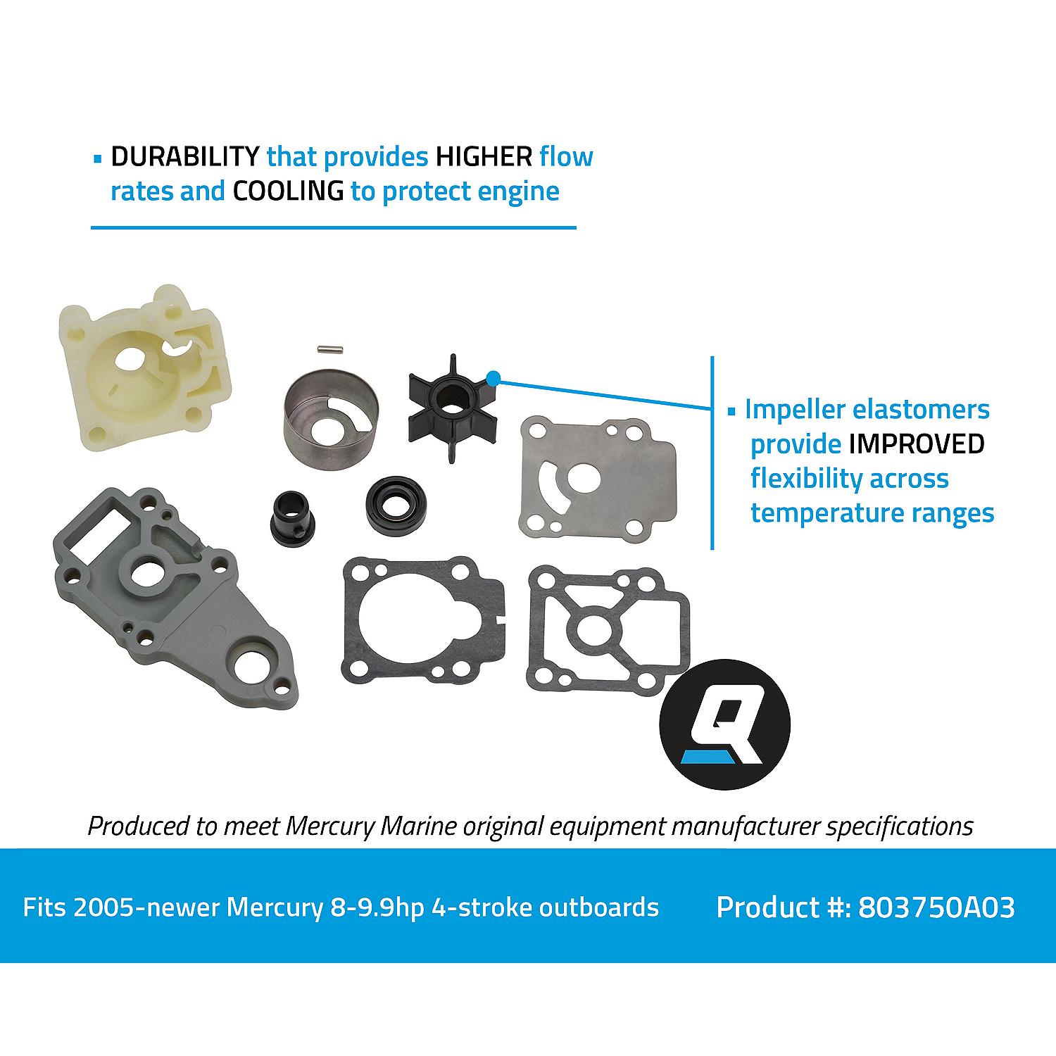 Quicksilver 803750A03 Replacement Water Pump Kit for Mercury and Mariner 8-9.9hp 4-Stroke Outboards - Image 3