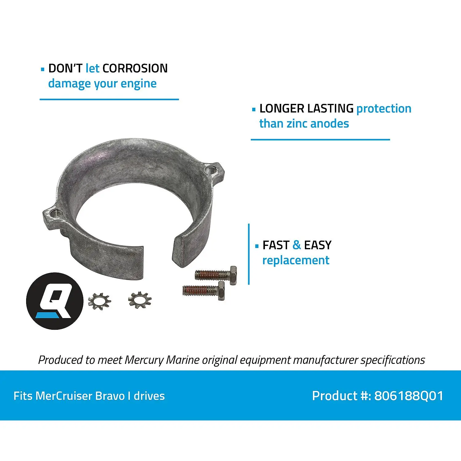 Quicksilver 806188Q01 Aluminum Anode for MerCruiser Bravo I Bearing Carrier - Image 3