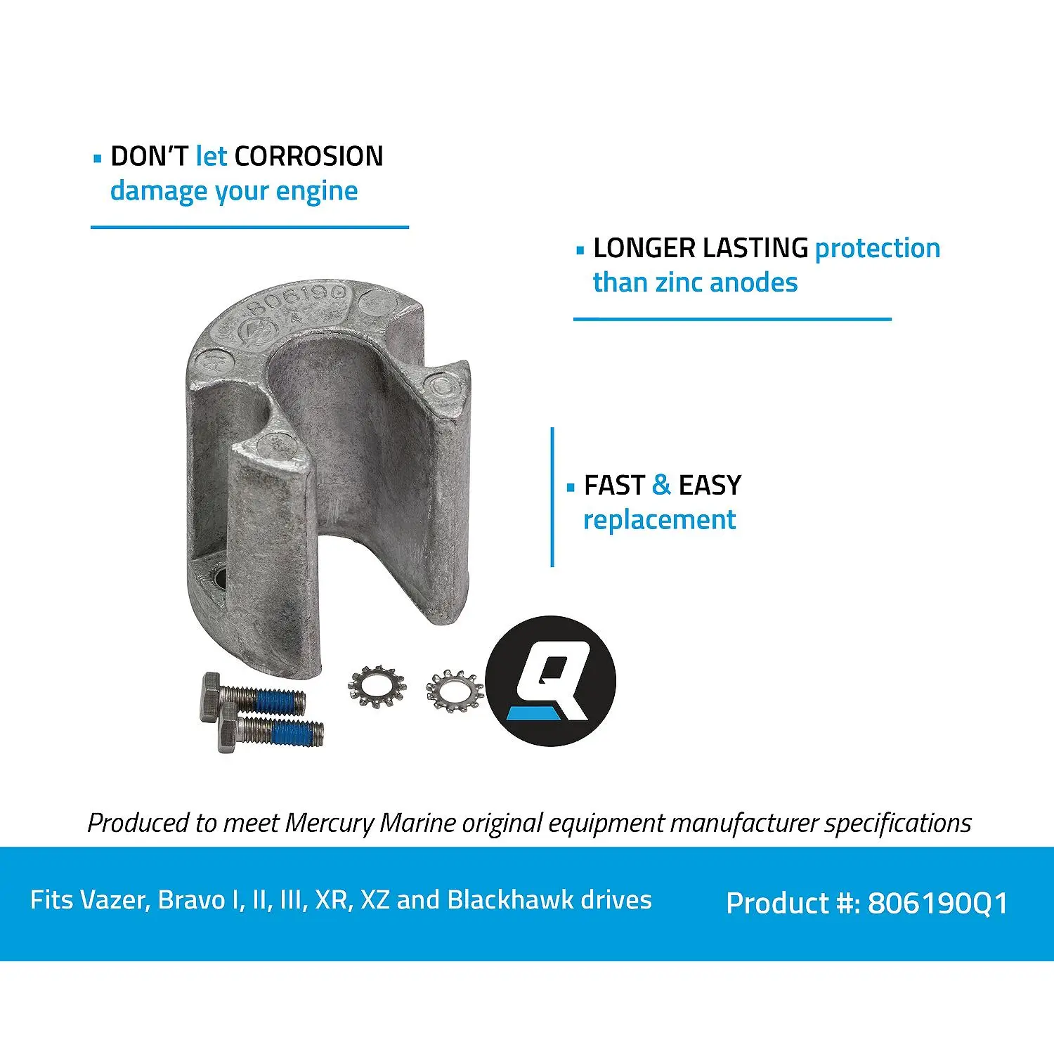 Quicksilver 806190Q1 Aluminum Anode for Bravo Drive Trim Cylinder for Bravo, Blackhawk and Vazer Drives - Image 3