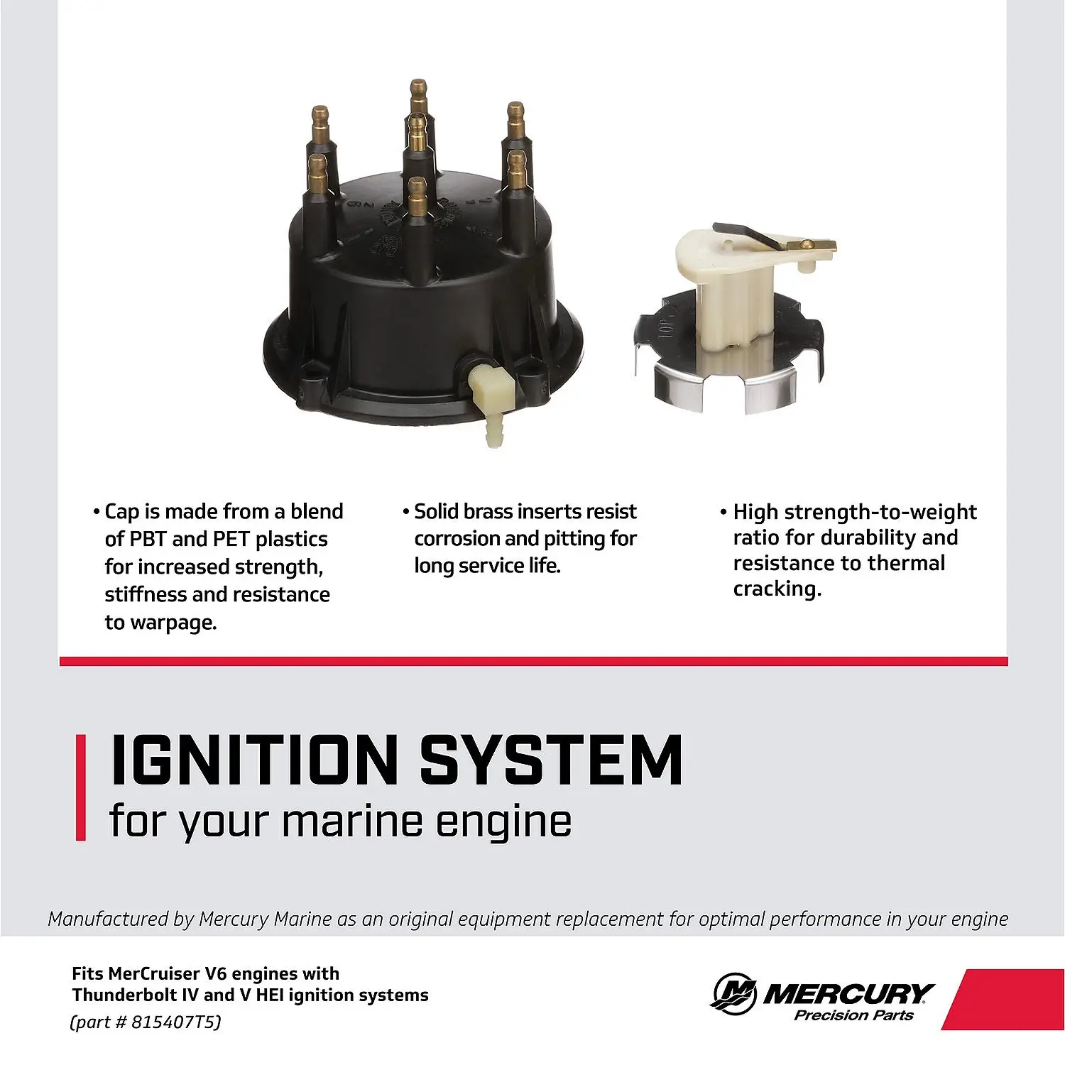Mercury Replacement Ignition Rotor and Cap Kit 805759T3 for Marinized GM V6 Engines with Thunderbolt IV and V HEI Ignition Systems