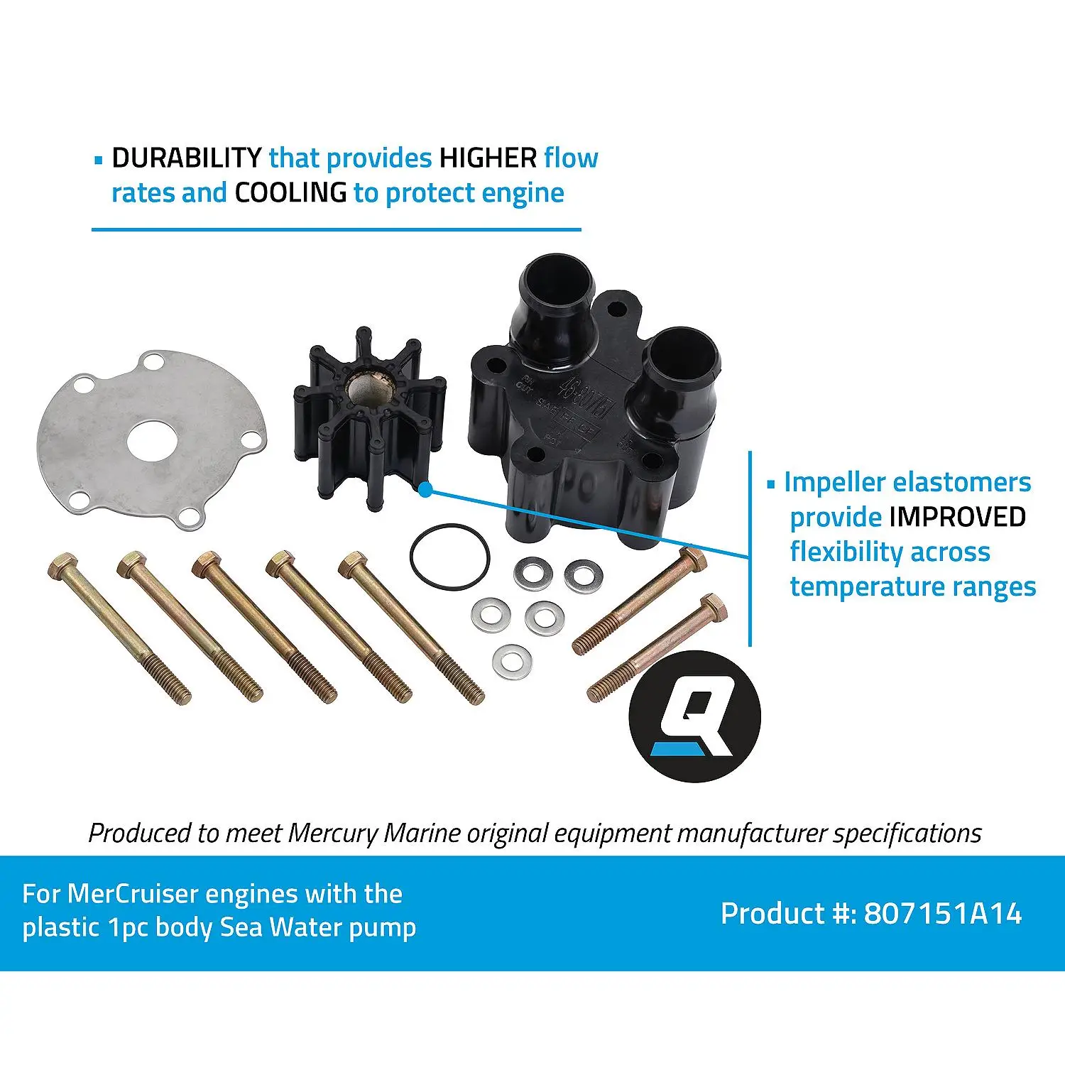 Quicksilver 807151A14 Sea Water Pump Body Kit for MerCruiser Engines w/ 1-Piece Engine Mounted Sea Water Pumps - Image 5
