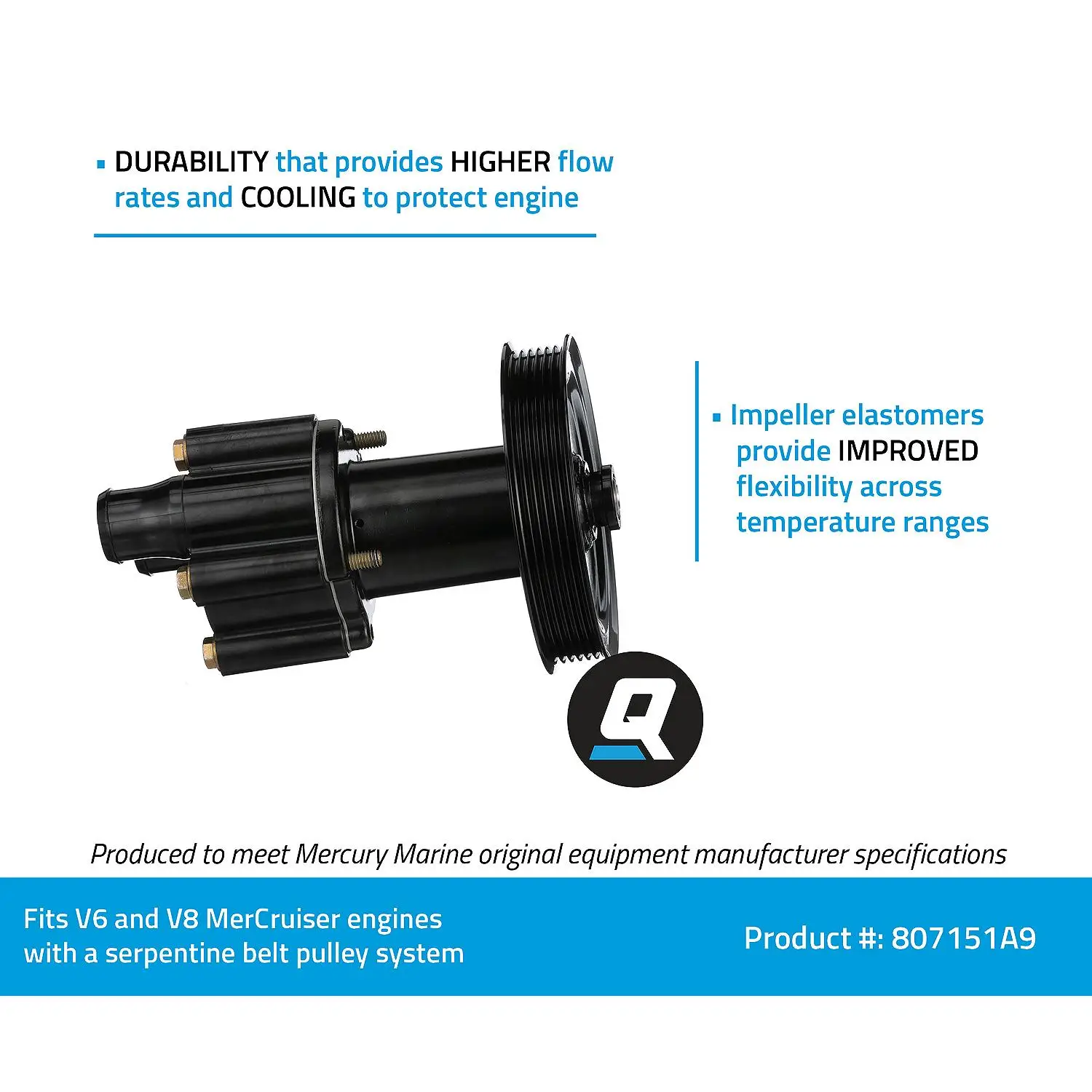 Quicksilver 807151A9 Sea Water Pump Housing for V6 and V8 MerCruiser Engines Made by General Motors w/ a Serpentine Belt Pulley System for Engine Accessories and Electrical Fuel Pumps - Image 4