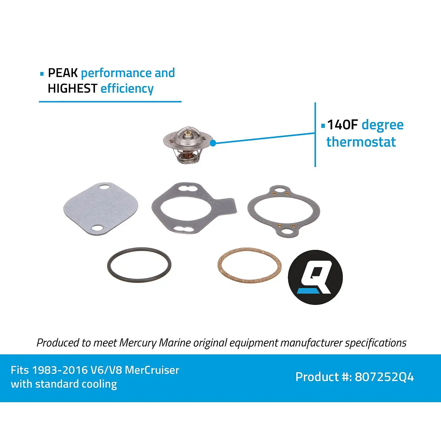 Quicksilver 807252Q4 Replacement Thermostat for V6 and V8 MerCruiser Engines 1983-2016 - Image 8