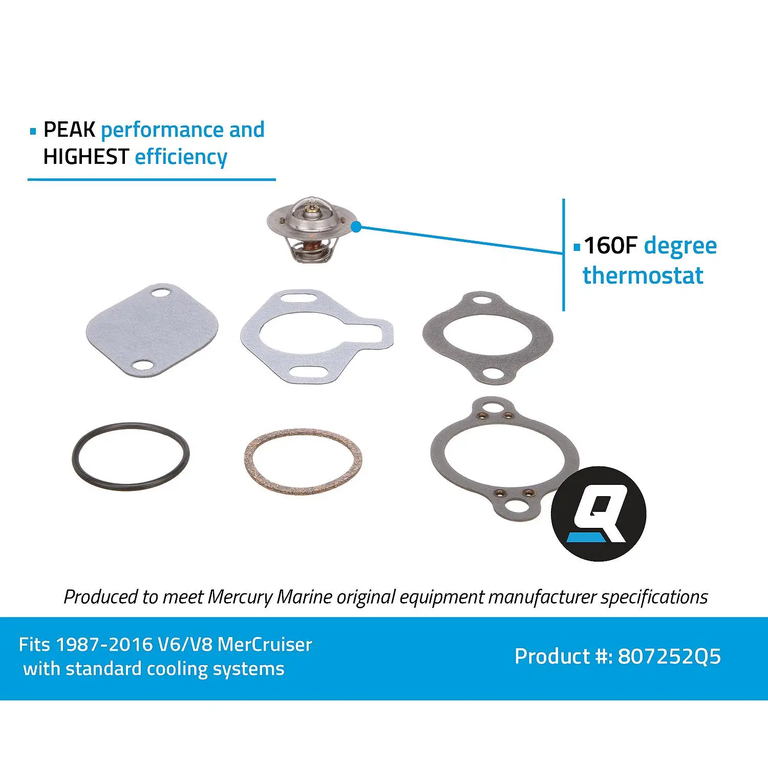 Quicksilver 807252Q5 Replacement Thermostat 160 Degrees F for V6 and V8 MerCruiser Engines 1987-2016 - Image 9
