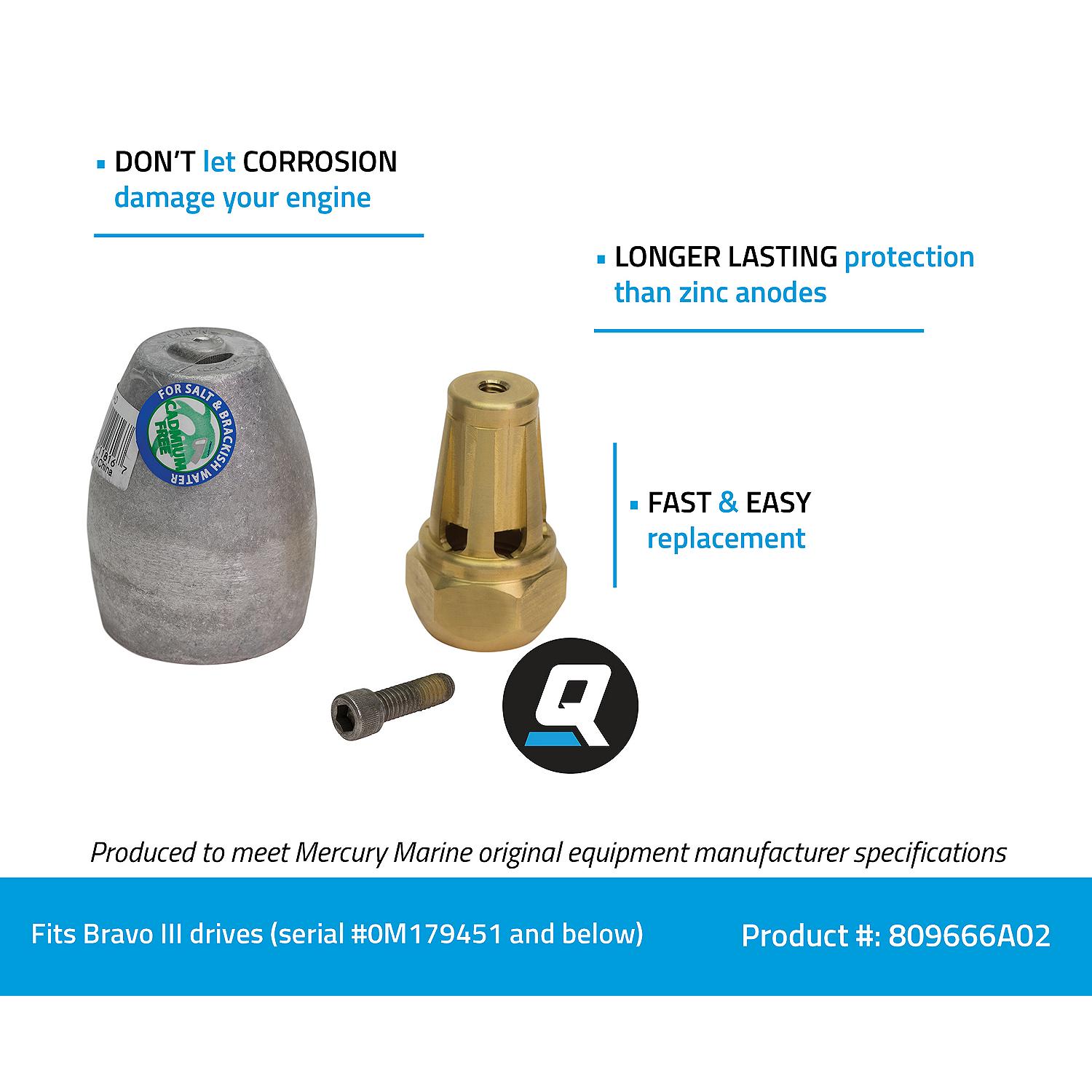 Quicksilver 809666A02 Aluminum Anode Kit for Prop Nut on Bravo III Drives - Image 2