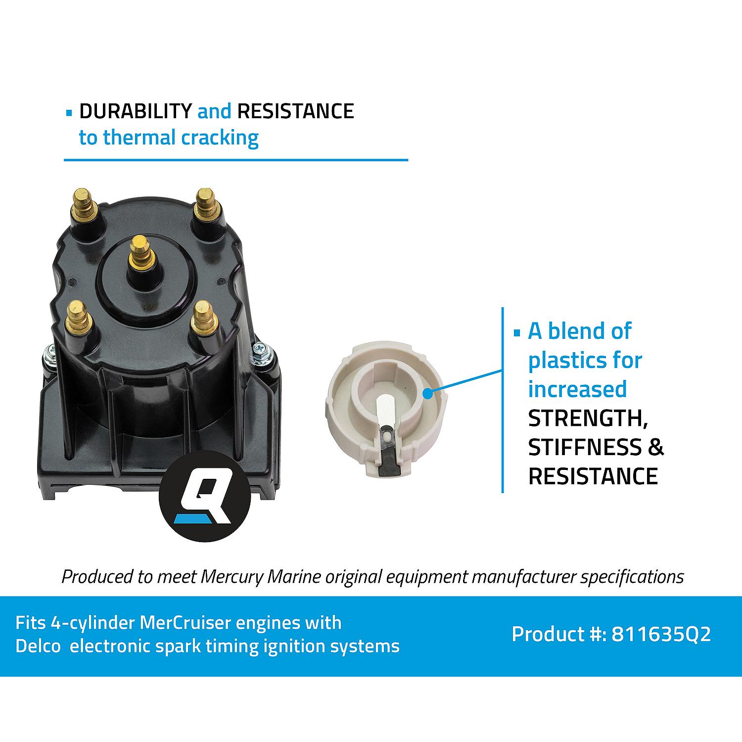 Quicksilver 811635Q2 Distributor Cap Kit for Select Marinized 4-Cylinder Engines by General Motors w/ Delco EST Ignition Systems - Image 4