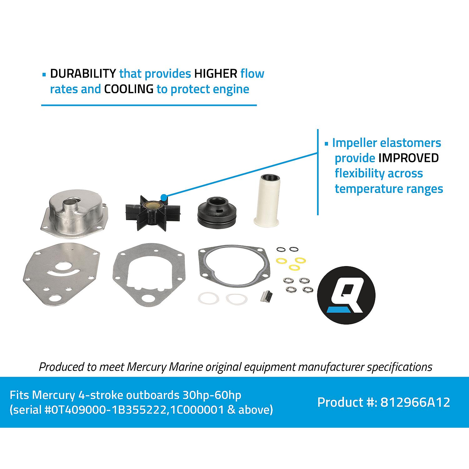 Quicksilver 812966A12 Water Pump Repair Kit for Mercury and Mariner 4-Stroke 30-60hp Outboards - Image 2