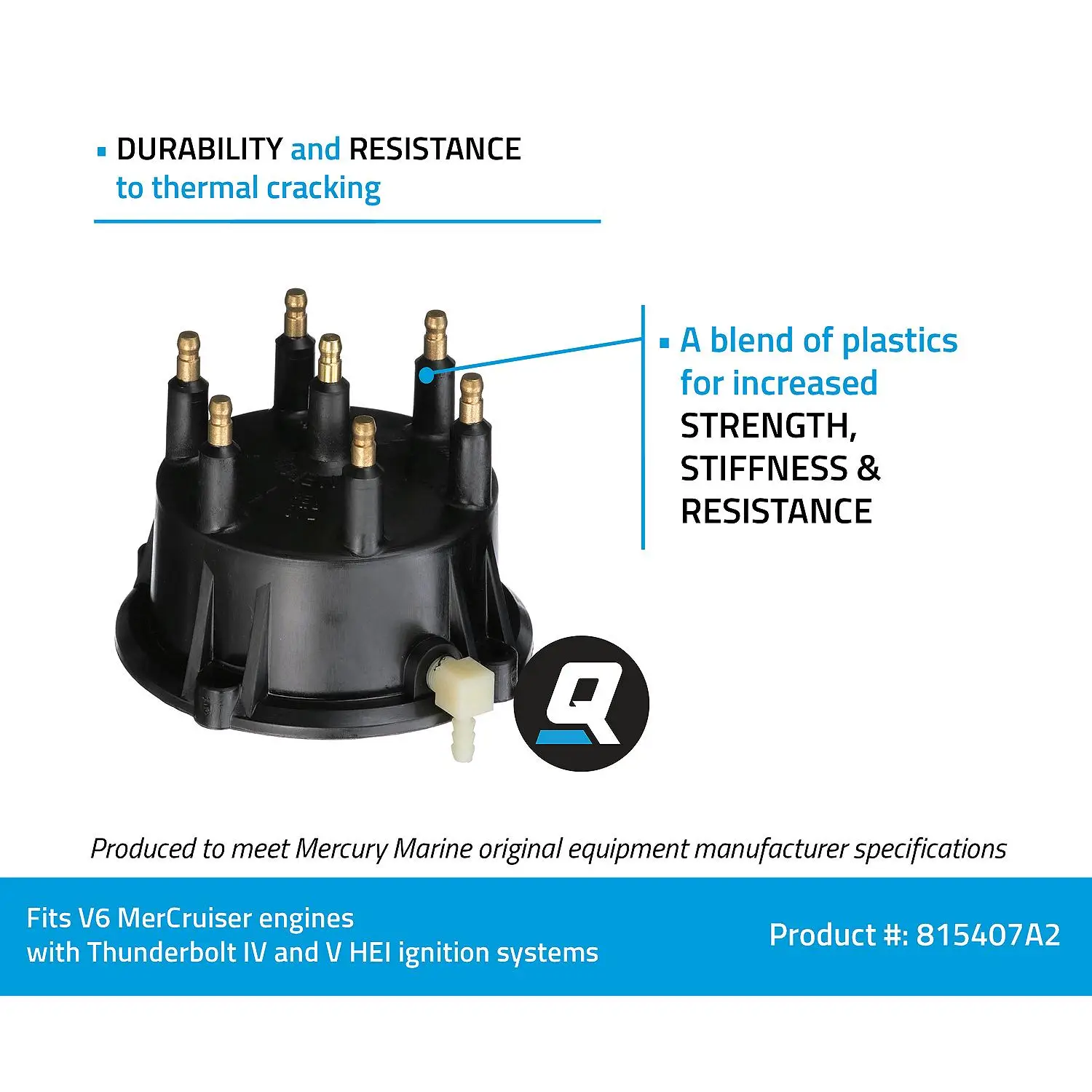 Quicksilver 815407A2 Distributor Cap Kit for Marinized, V6 MerCruiser Engines Made by General Motors w/ Thunderbolt IV and V HEI Ignition Systems - Image 5