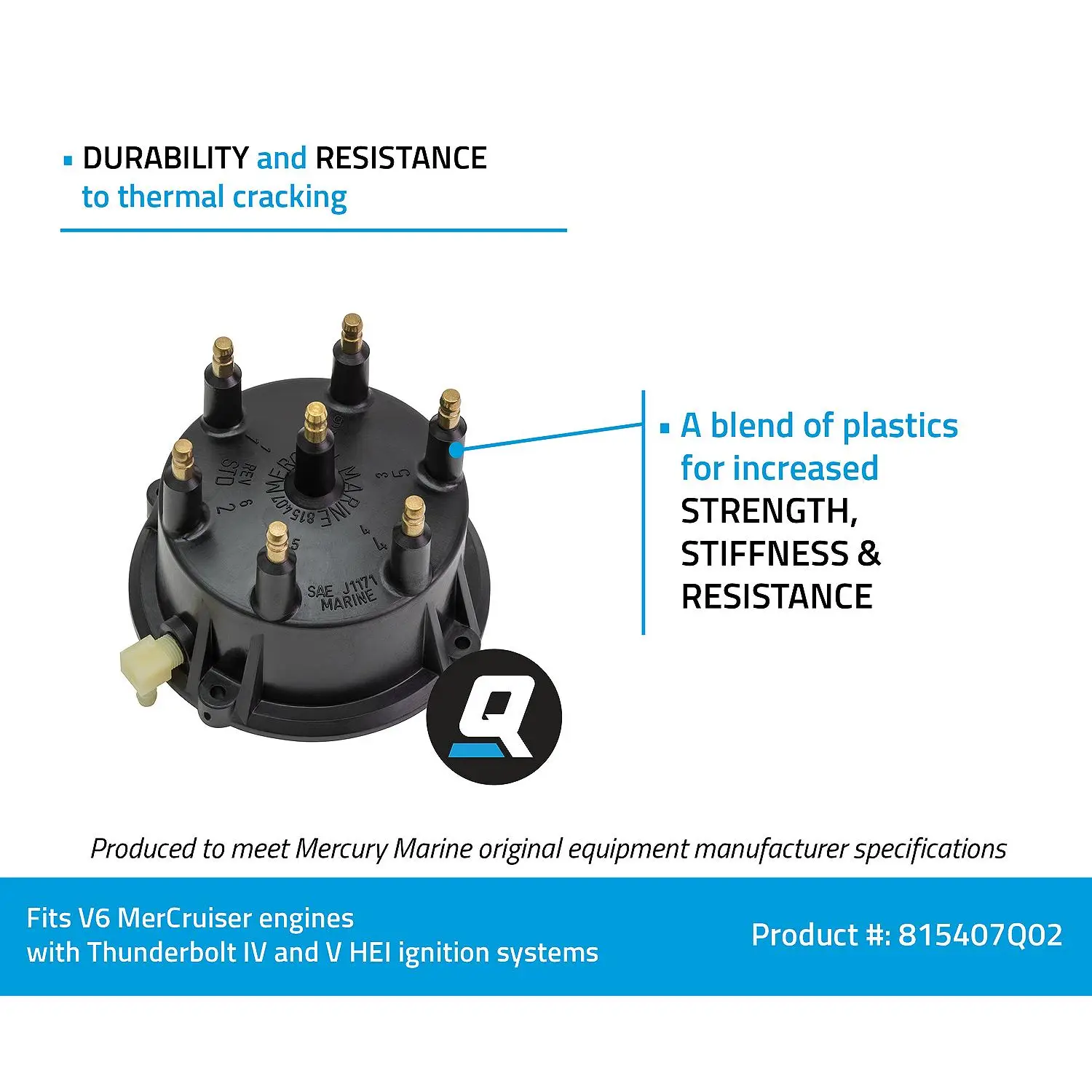 Quicksilver 815407Q02 Distributor Cap Kit for Marinized V6 Engines by General Motors w/ Thunderbolt IV and V HEI Ignition Systems - Image 4