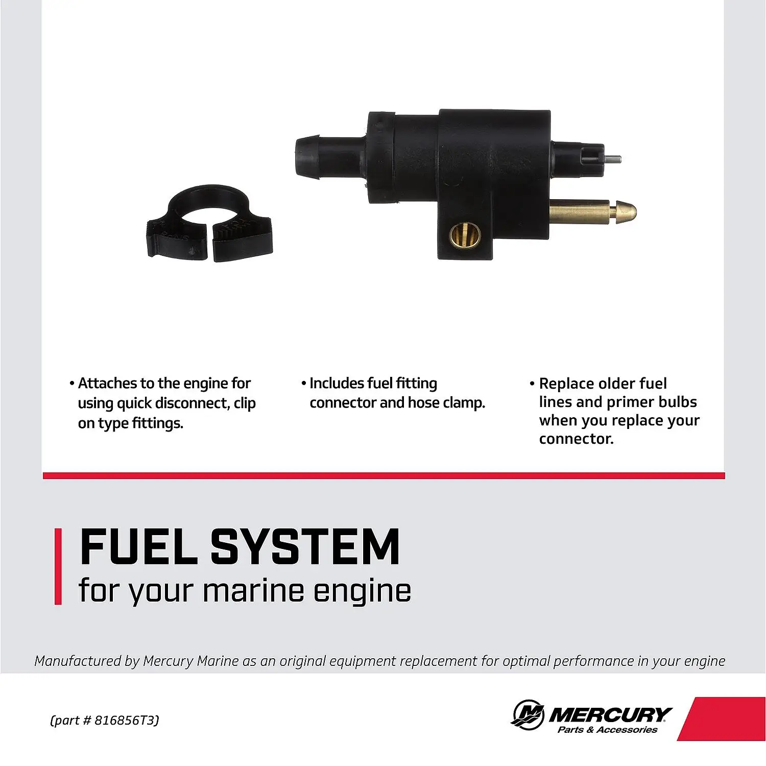 Mercury Quick-Disconnect Fuel Line Connector Kit 816856T3 for Vintage Mercury and Mariner Outboards - Image 2