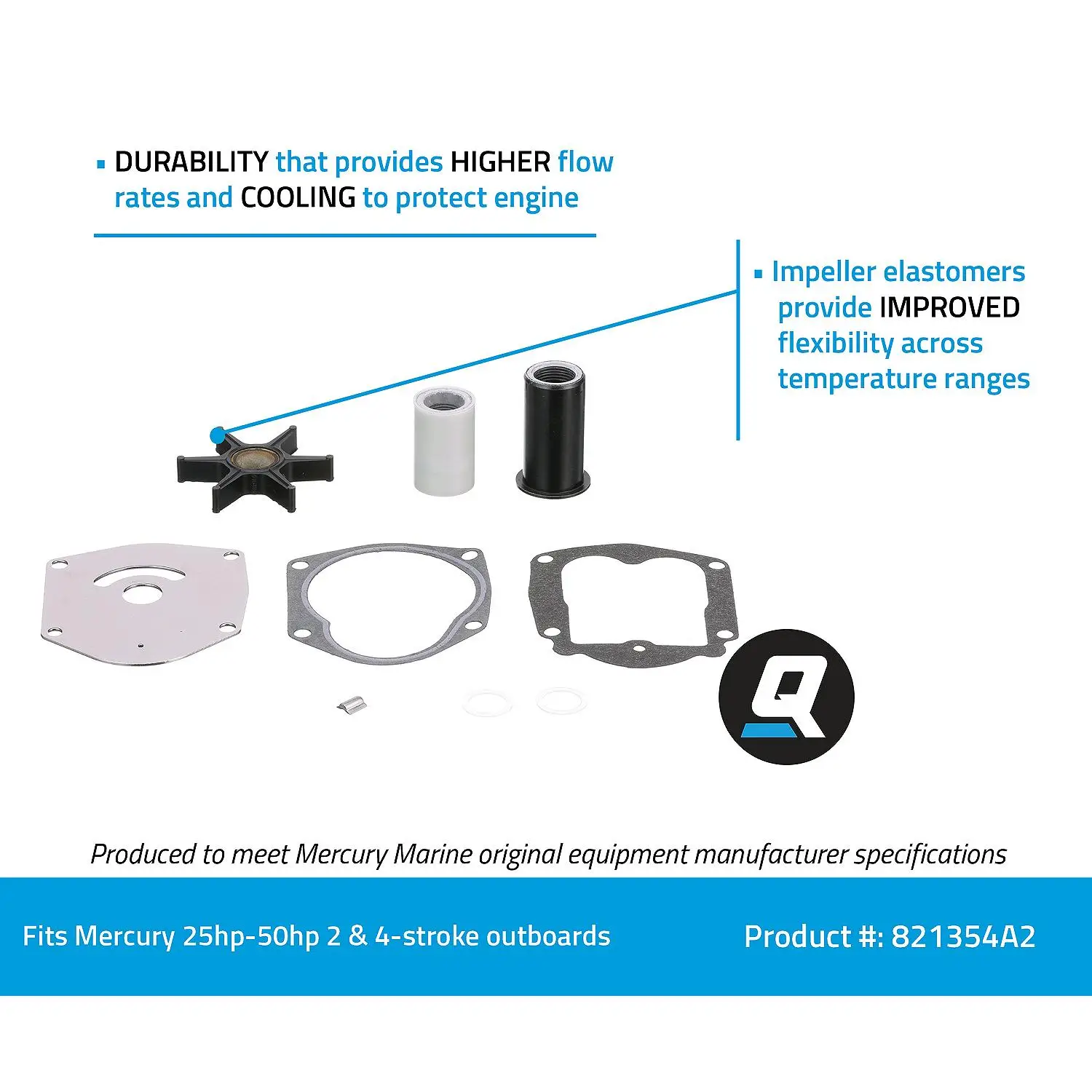 Quicksilver 821354A2 Water Pump Repair Kit for Mercury or Mariner 40-50hp 4-Stroke Outboards - Image 6
