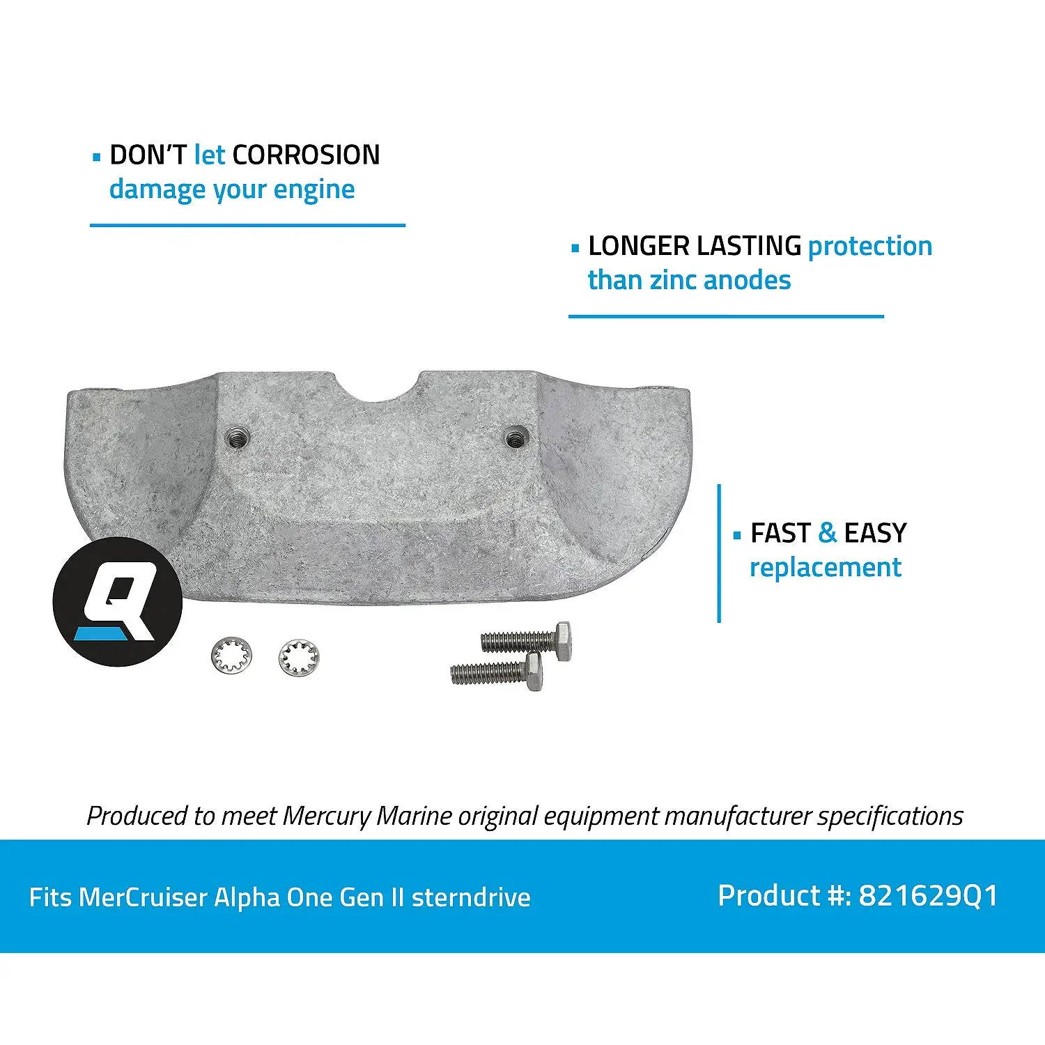 Quicksilver 821629Q1 Aluminum Drive Shaft Housing Anode for MerCruiser Alpha One Gen II Sterndrive - Image 3