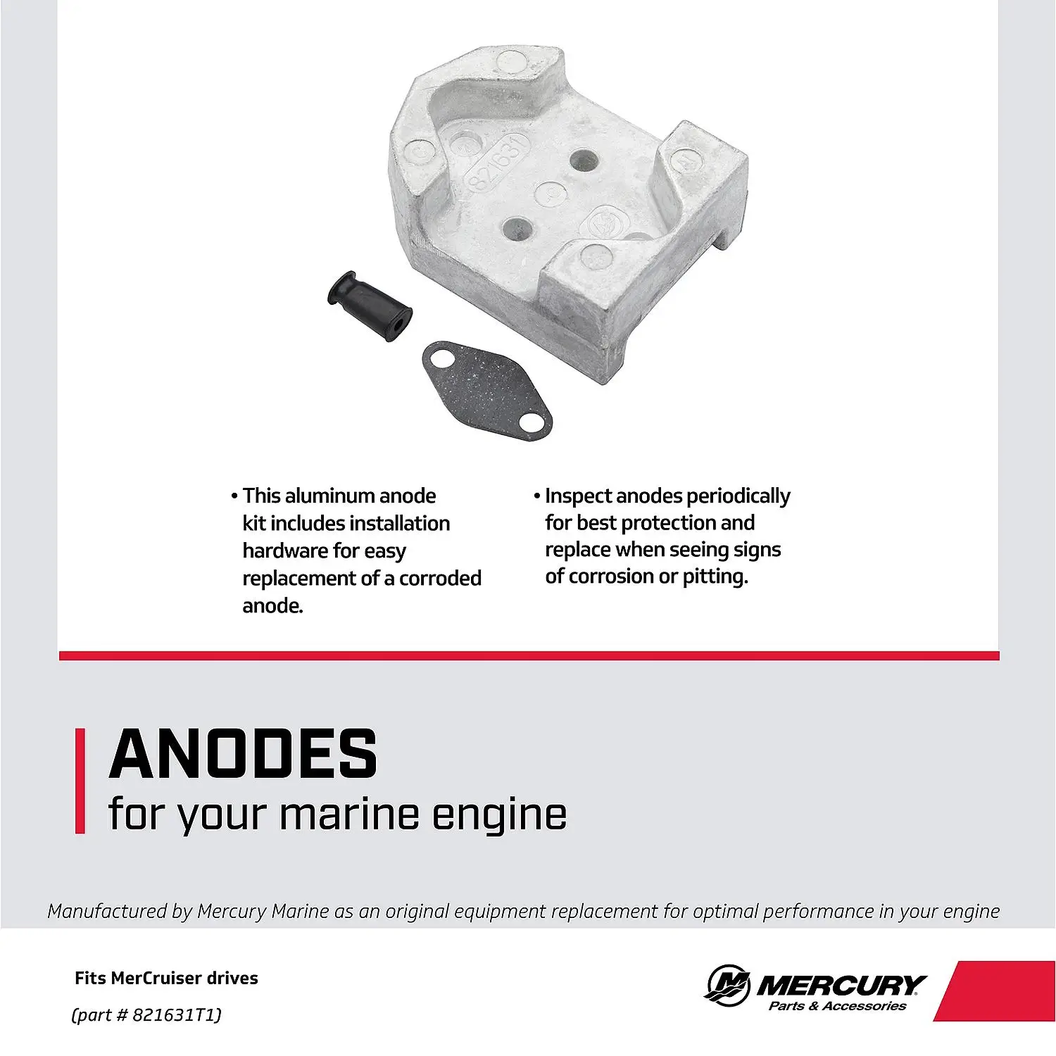 Mercury Aluminum Gimbal Housing Anode 821631T1 for MerCruiser Drives