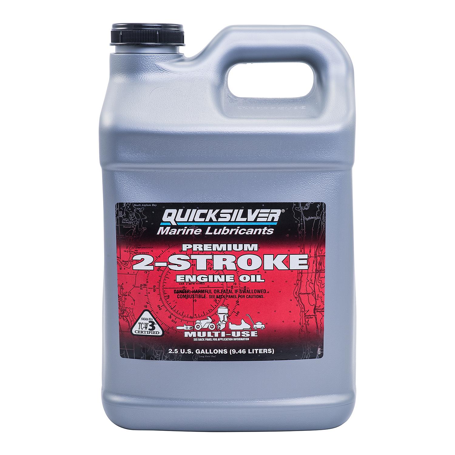 Quicksilver Premium 2-Stroke Engine Oil, Outboards, PWC, Snowmobiles and Motorcycles, 2.5 Gallon