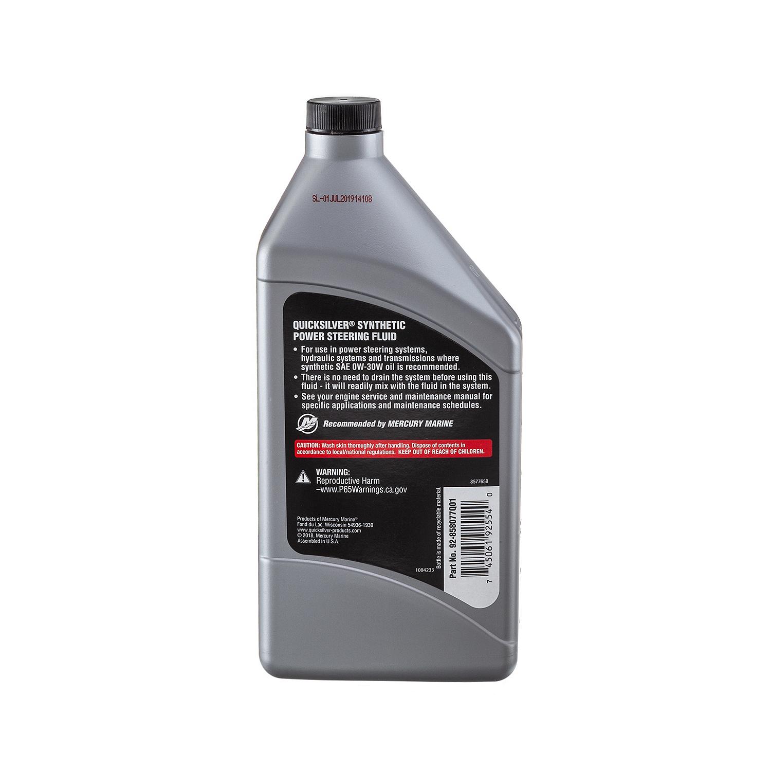 Quicksilver 858077Q01 Power Steering Fluid SAE 0W-30, Full Synthetic, 32 Oz. Bottle - Image 3