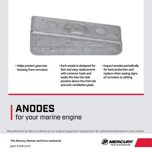 Mercury Side Pocket Aluminum Anode 826134T for Mercury/Mariner 30-300hp Outboards, Plus 1995 and Newer Force 90 and 120hp Outboards