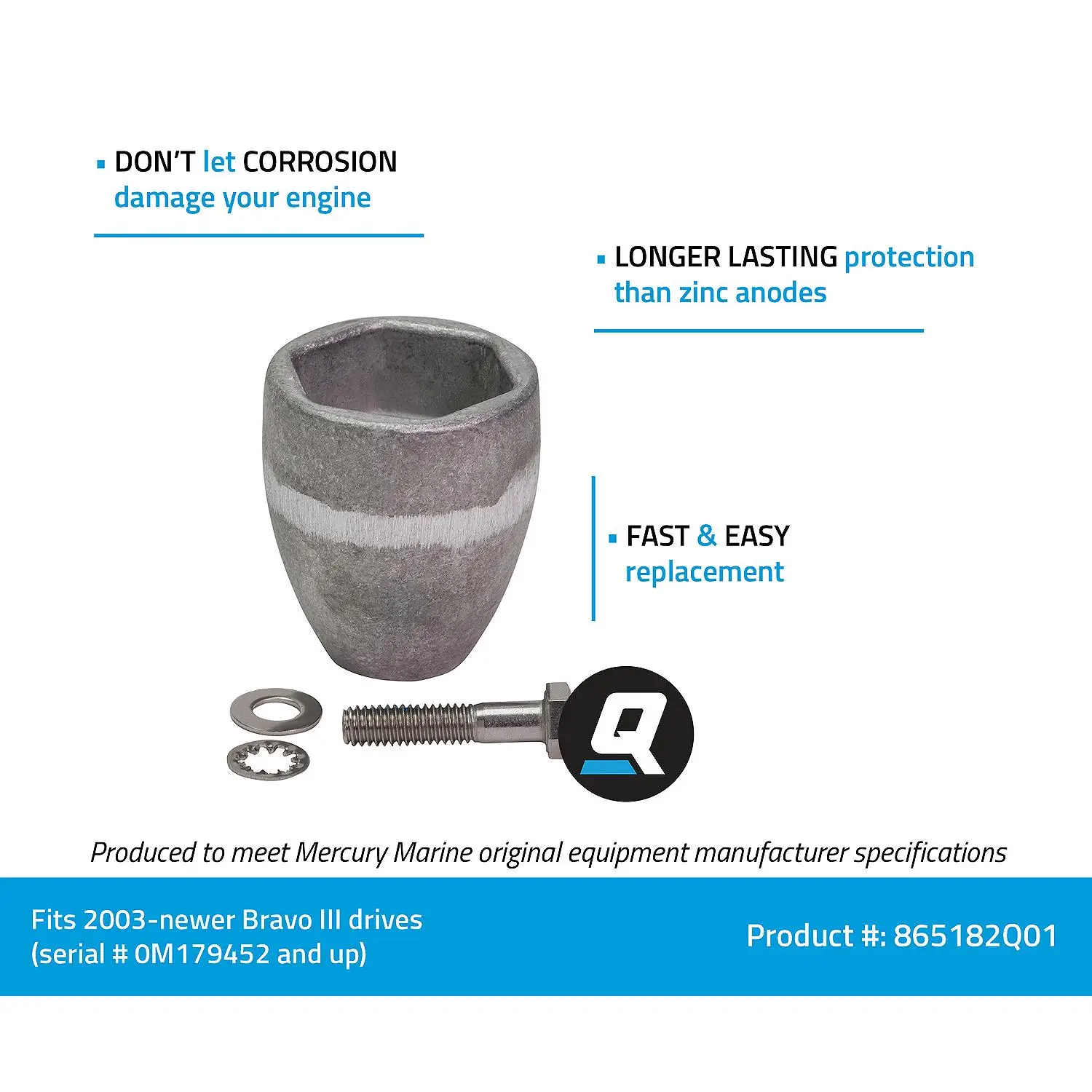 Quicksilver 865182Q01 Aluminum Anode Kit, Prop Nut on Bravo III Drives - Image 4