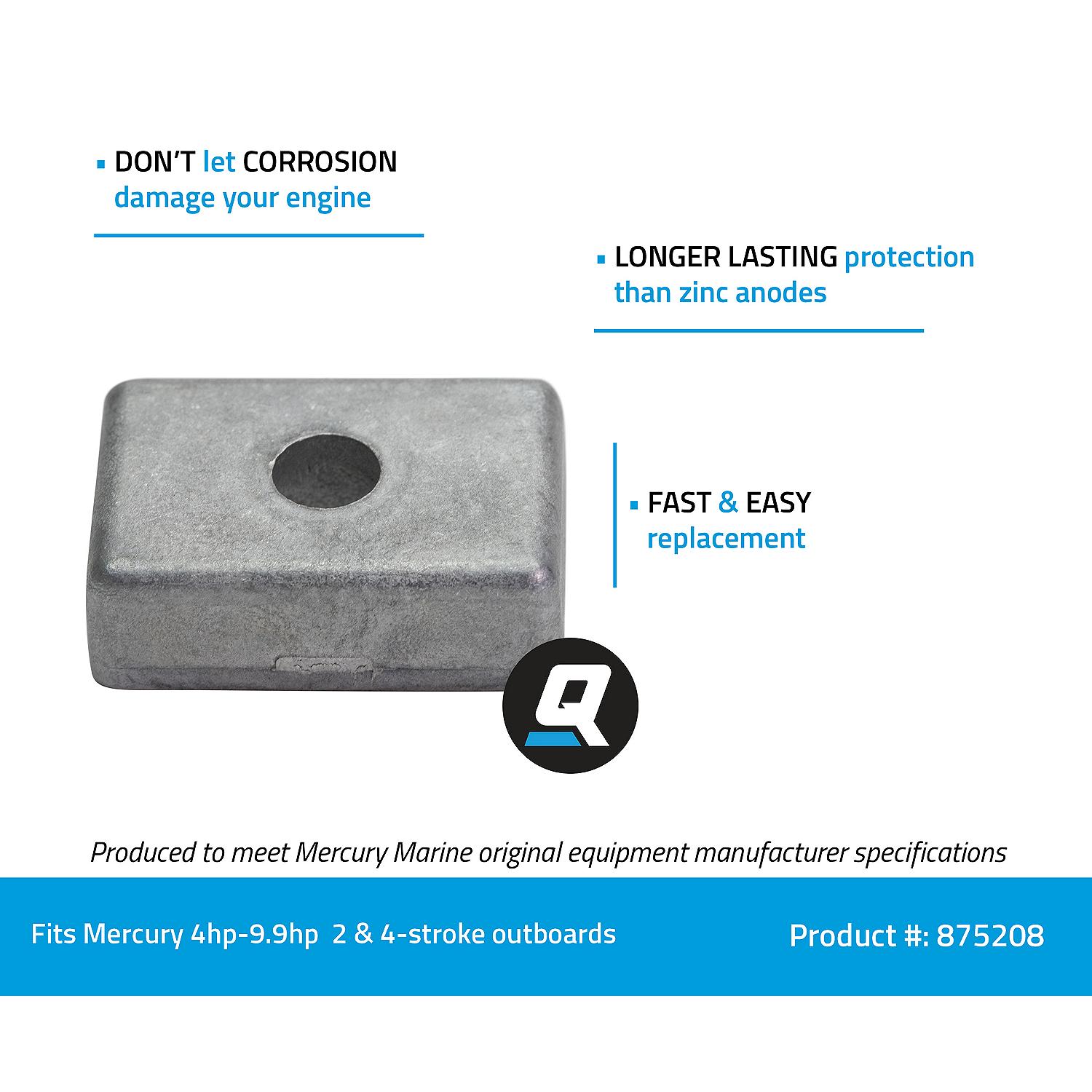 Quicksilver 875208 Square Aluminum Anode for Select Mercury 4-9.9hp Outboards - Image 3