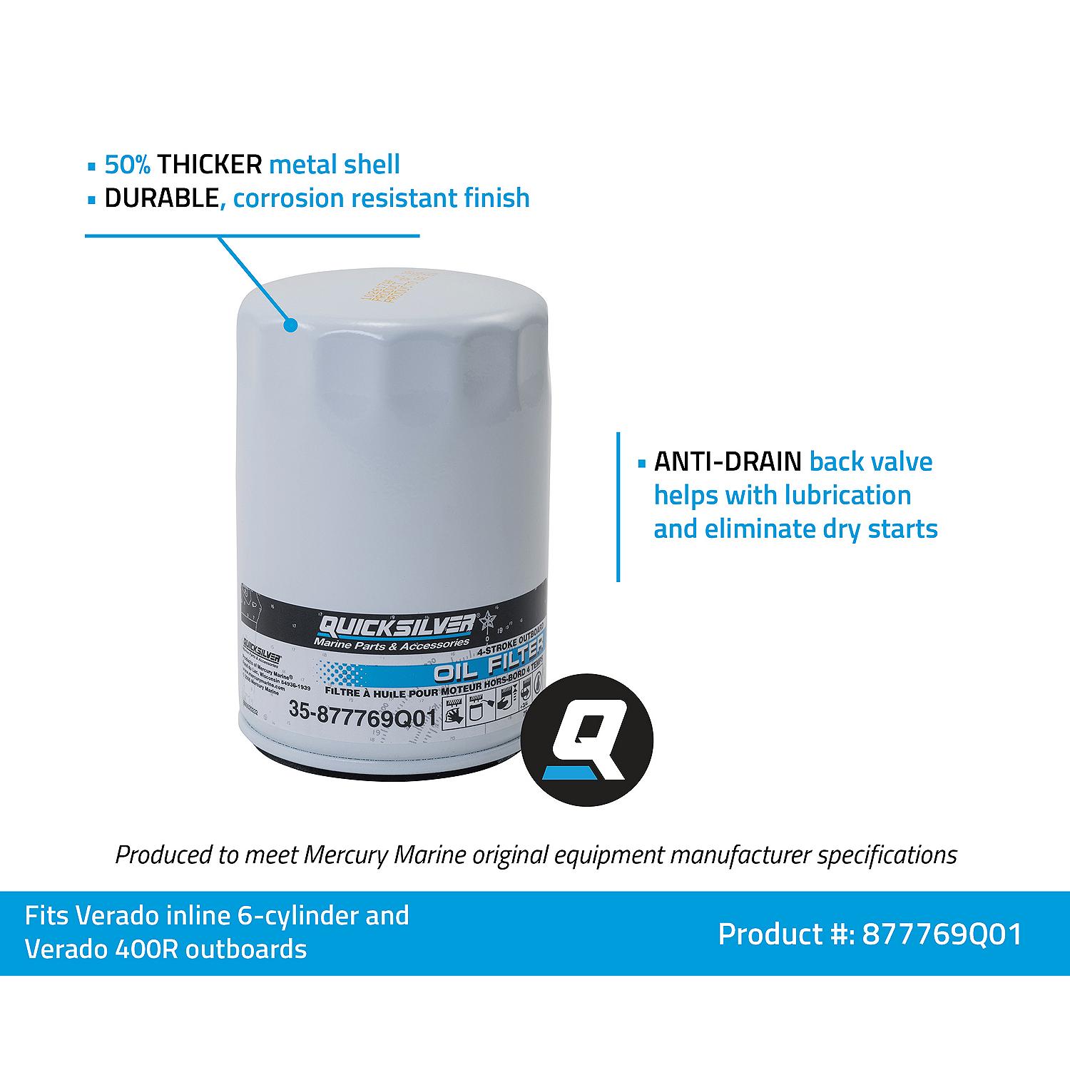 Quicksilver 877769Q01 Oil Filter for Mercury Verado 6-Cylinder Outboards - Image 4