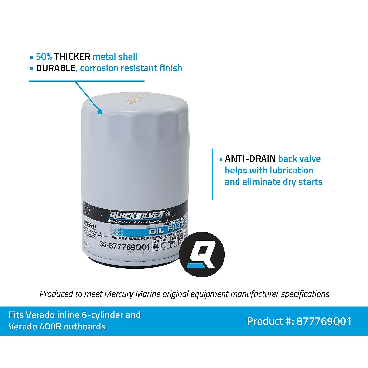 Quicksilver 877769Q01 Oil Filter for Mercury Verado 6-Cylinder Outboards - Image 4