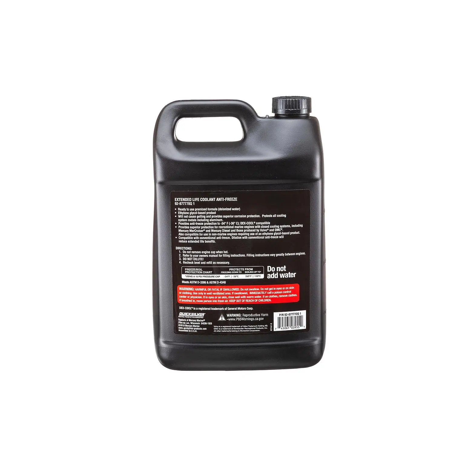 Quicksilver 877770Q1 Extended Life Coolant Anti-Freeze, Pre-Diluted 50/50, 1 Gallon