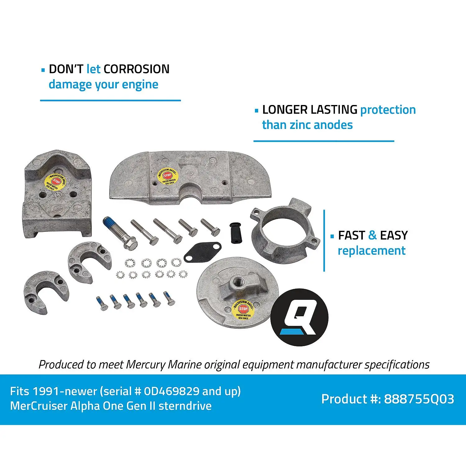 Quicksilver 888755Q03 Magnesium Anode Kit for Select MerCruiser Alpha One Gen II, 1991 & Newer - Image 3