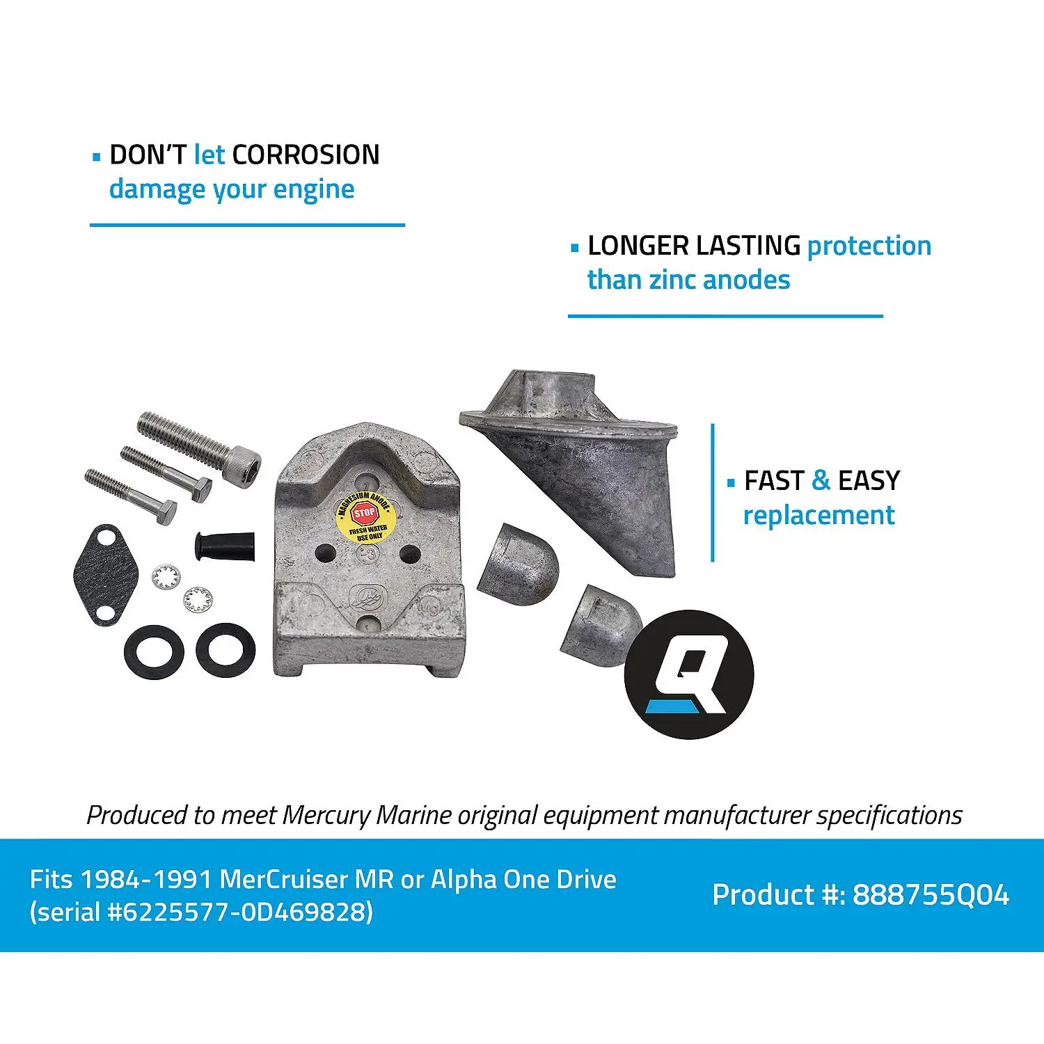 Quicksilver 888755Q04 Magnesium Anode Kit for Select MerCruiser MR and Alpha One Drives From 1984-1991 - Image 3