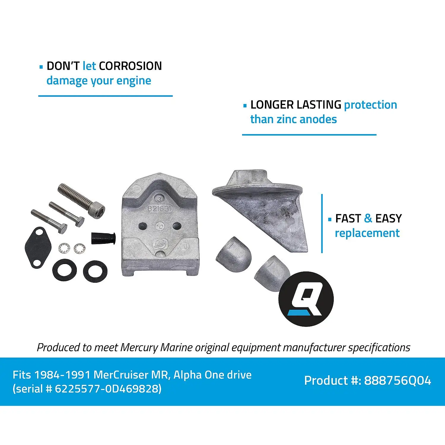 Quicksilver 888756Q04 Aluminum Anode Kit for MerCruiser MR and Alpha One Drives - Image 3