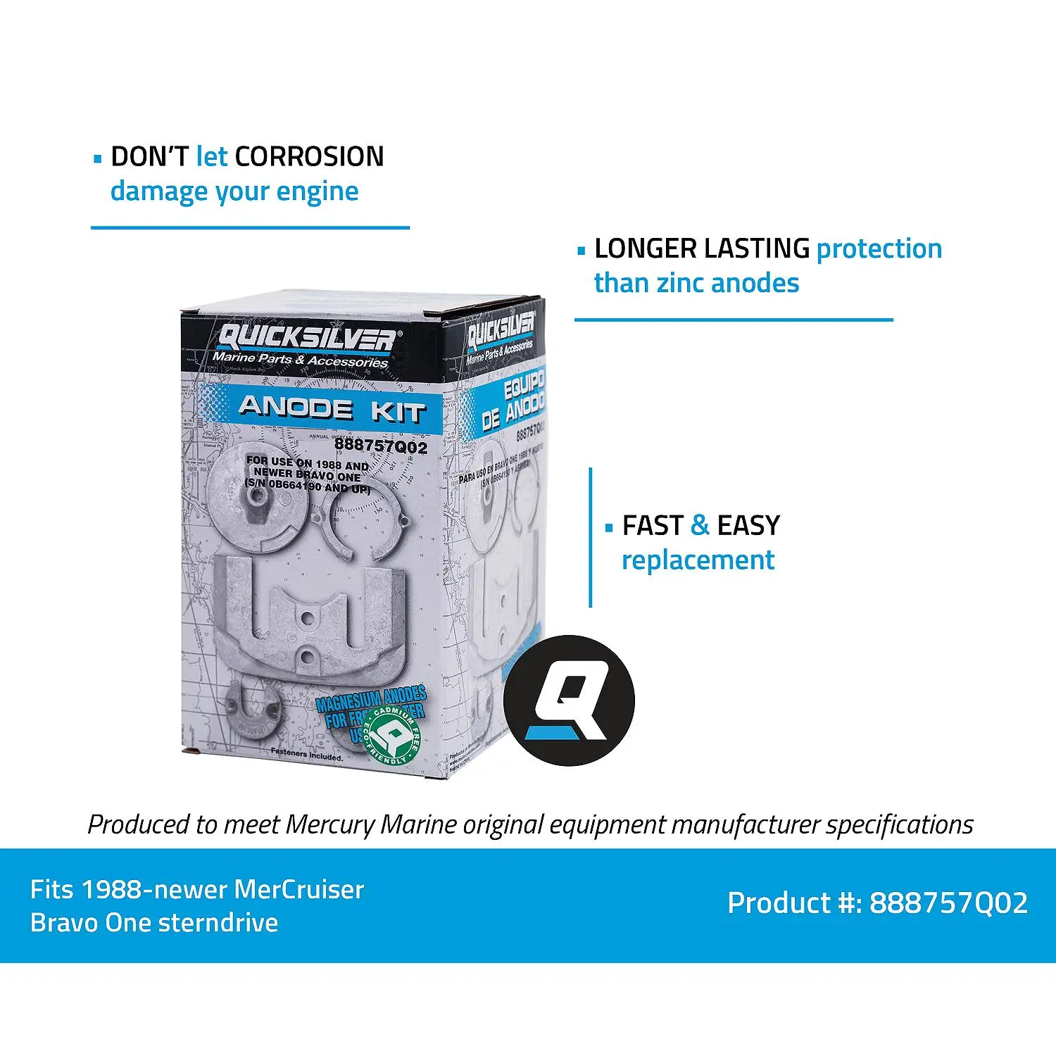 Quicksilver 888757Q02 Magnesium Anode Kit for MerCruiser Bravo One Drives - Image 2