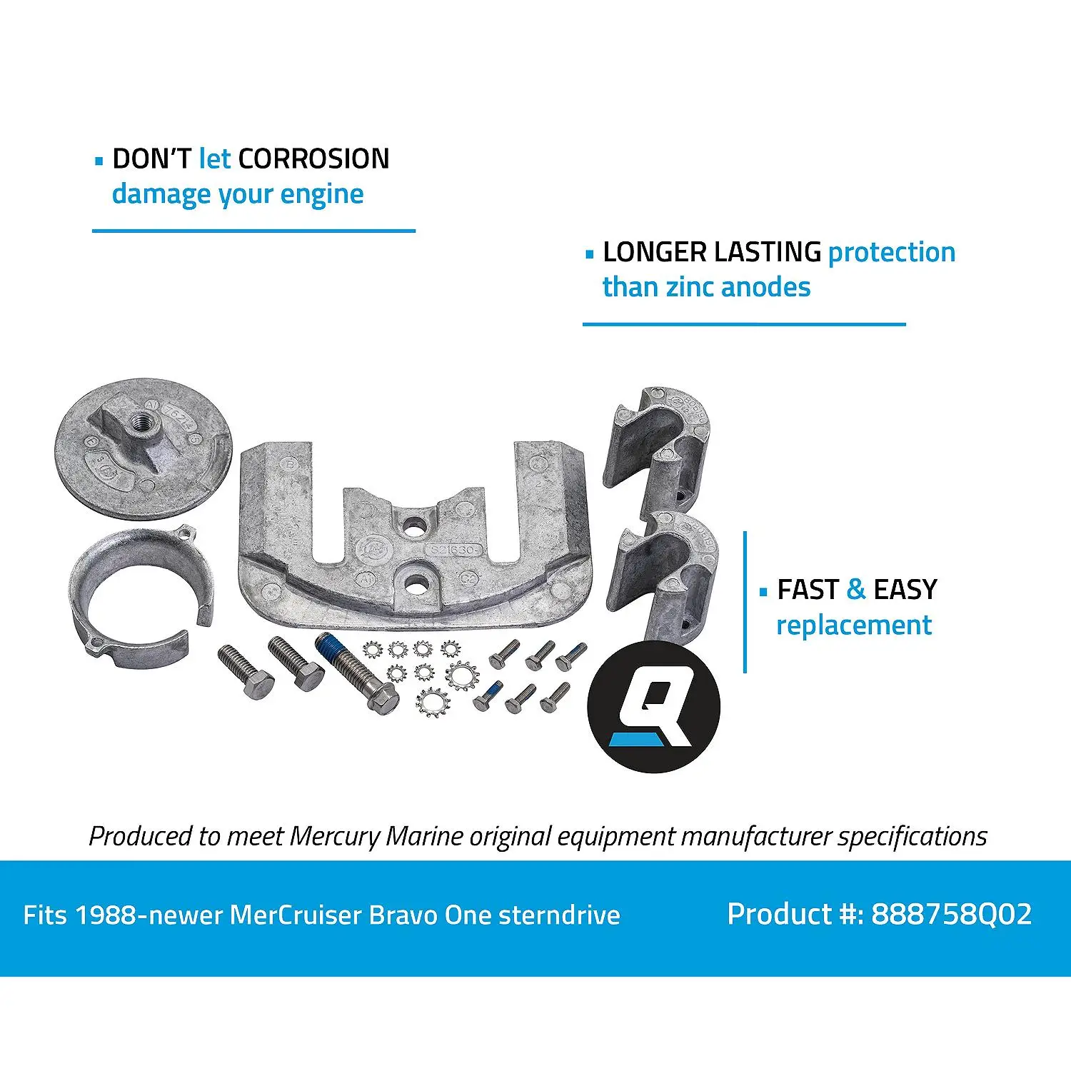 Quicksilver 888758Q02 Aluminum Anode Kit for MerCruiser Bravo One Sterndrives, 1988 & Newer - Image 2