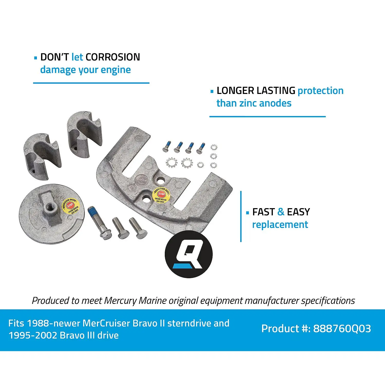 Quicksilver 888760Q03 Magnesium Anode Kit for MerCruiser Bravo II and Bravo III Drives - Image 4
