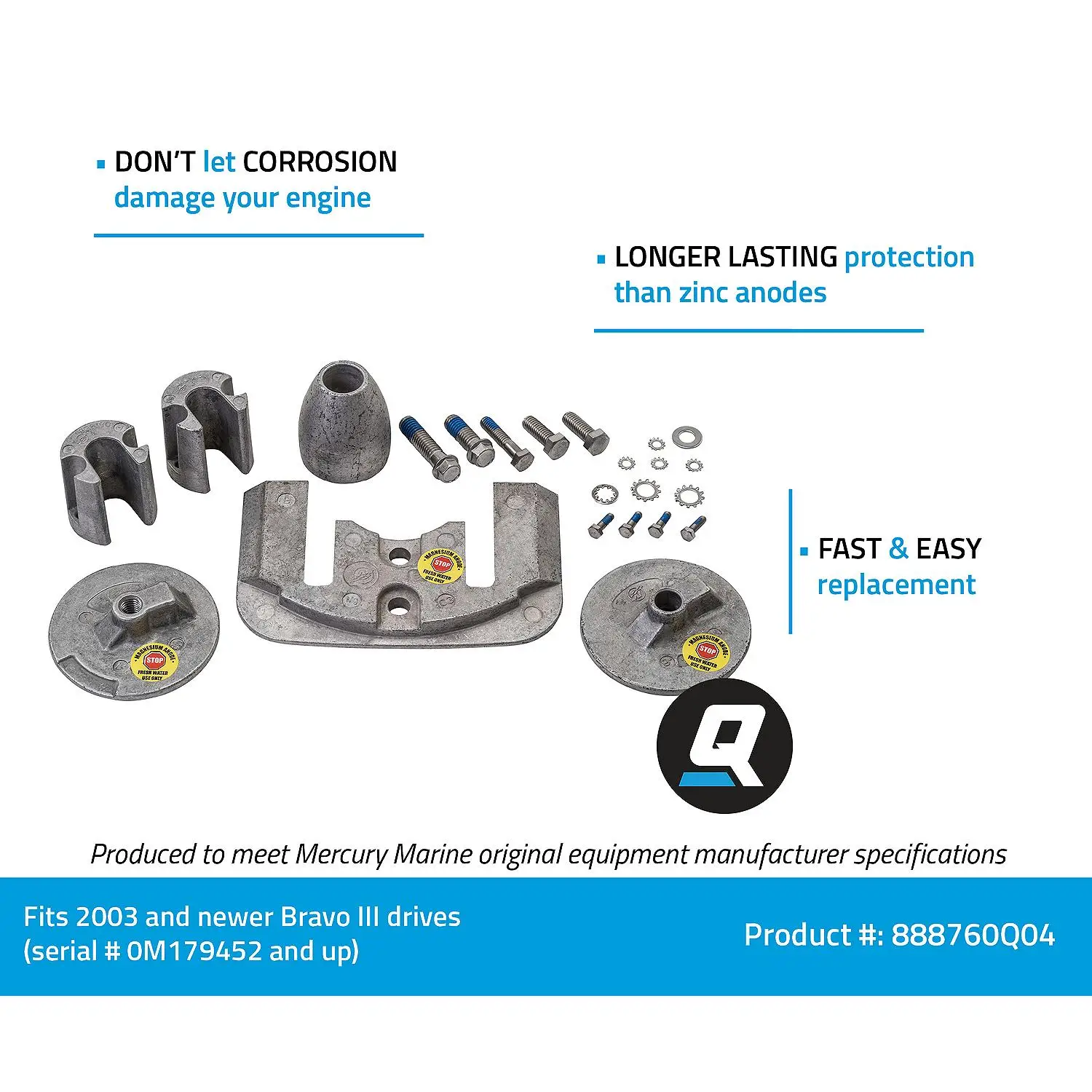 Quicksilver 888760Q04 Magnesium Anode Kit for MerCruiser Bravo III Drives - Image 3