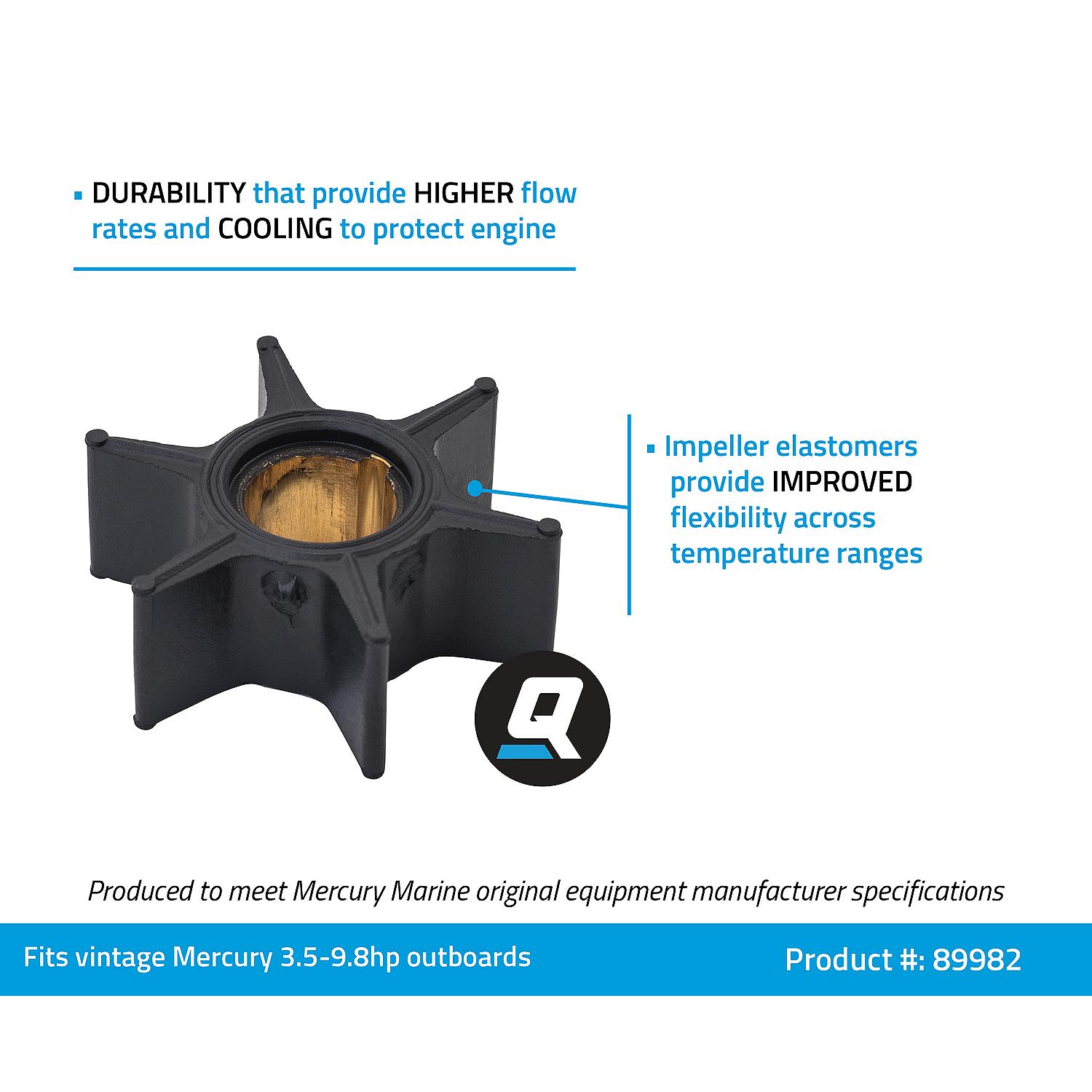 Quicksilver 89982 Water Pump Impeller for Vintage Mercury 2-Cycle 20hp Outboards