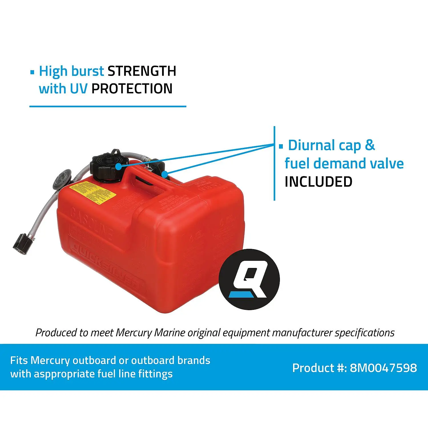Quicksilver 8M0047598 Portable Marine Boat Fuel Tank w/ Fuel Demand Valve, 3.2 Gallon Capacity - Image 7