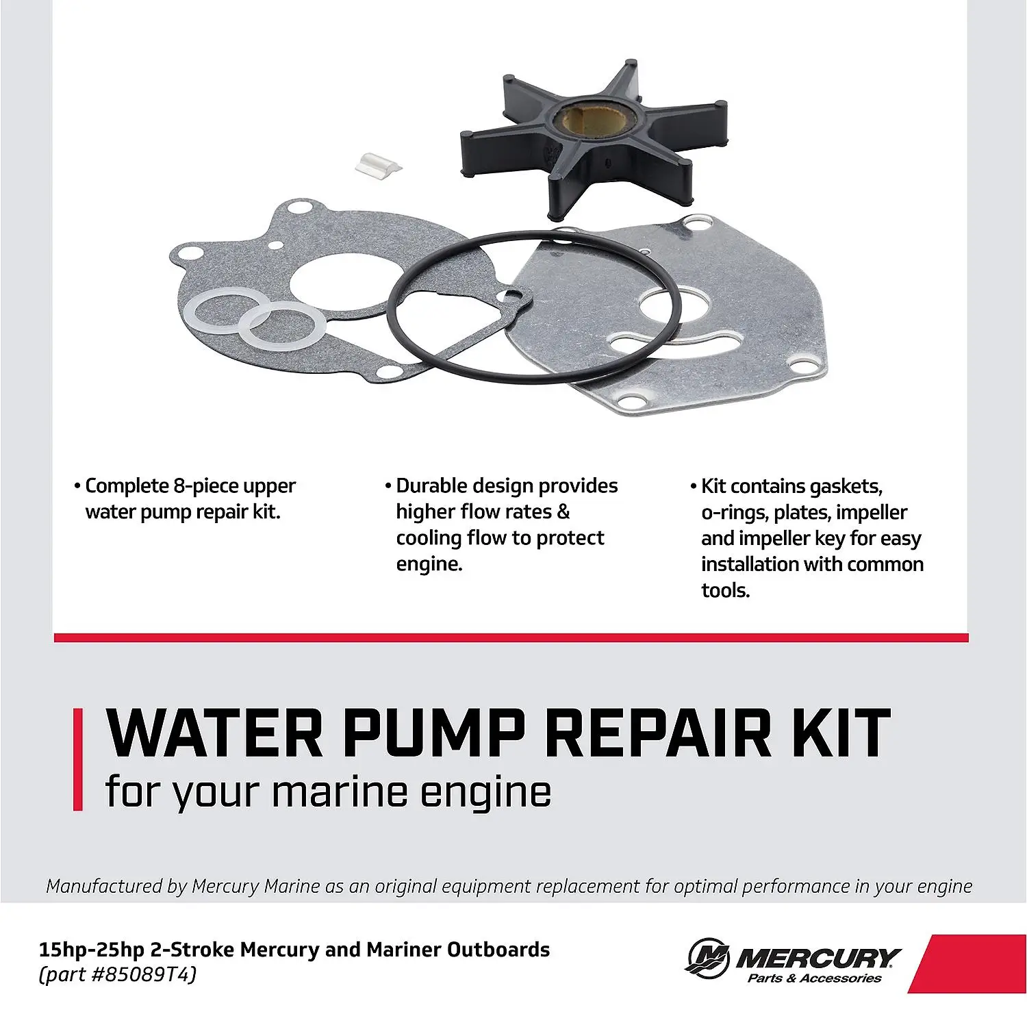 Mercury Water Pump Repair Kit 85089T4 for Mercury and Mariner 15-25hp TwoStroke Outboards