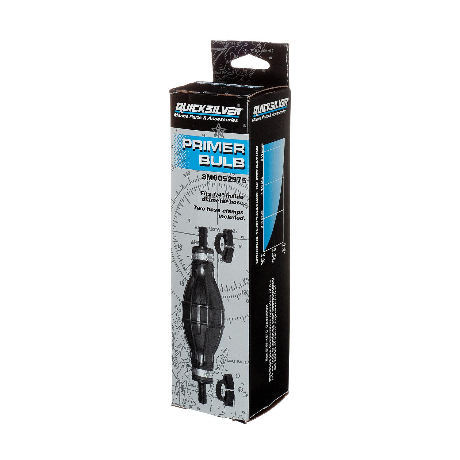 Quicksilver 8M0052975 Primer Bulb w/ 2 Hose Clamps for 1/4″ (6.35mm) Fuel Lines