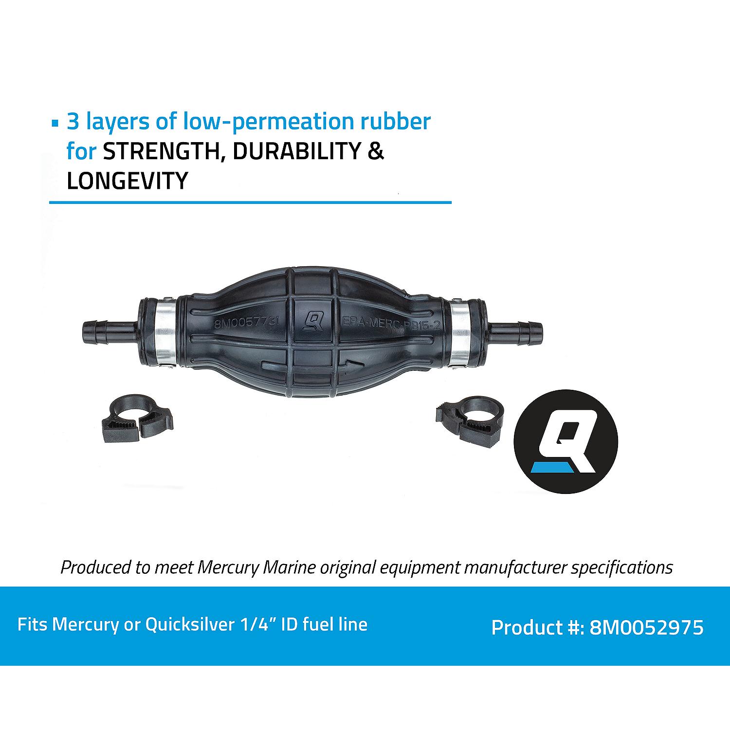 Quicksilver 8M0052975 Primer Bulb w/ 2 Hose Clamps for 1/4" (6.35mm) Fuel Lines - Image 5