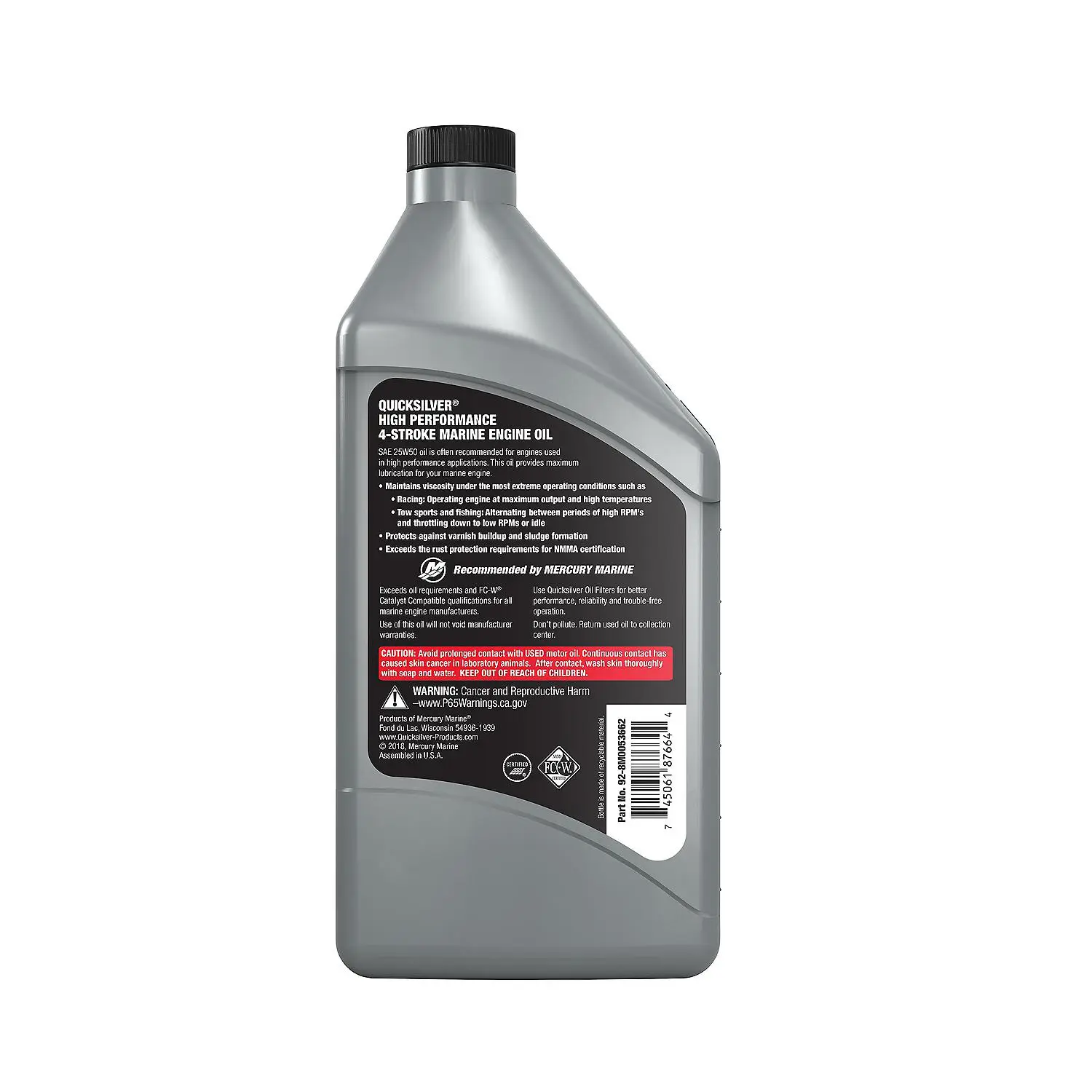 Quicksilver 25W-50 High Performance Synthetic Marine Engine Oil, 1 Qt. - Image 2