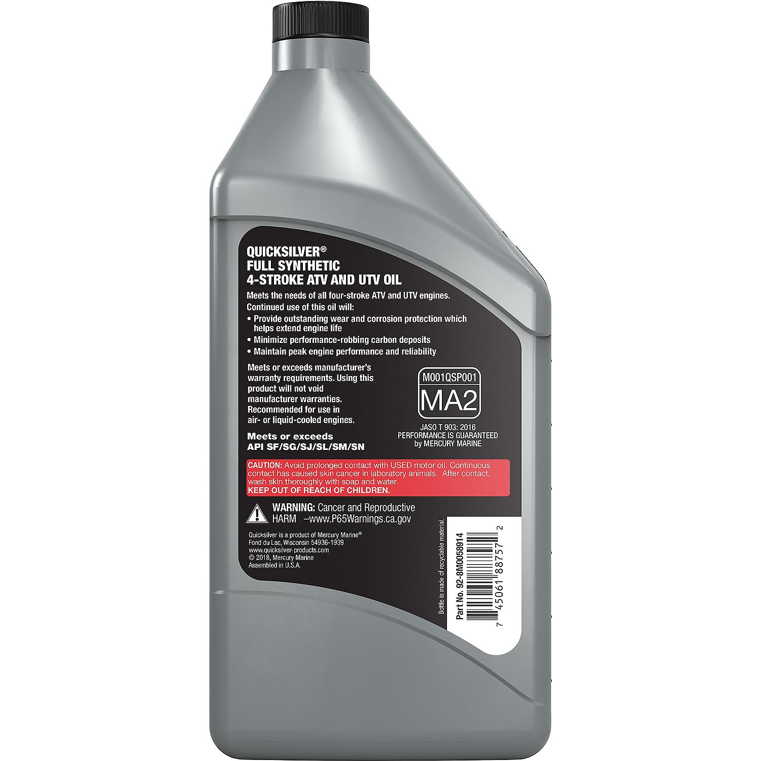 Quicksilver 8M0058914 5W-40 Full Synthetic 4-Stroke ATV Engine Oil, 1 Quart - Image 5
