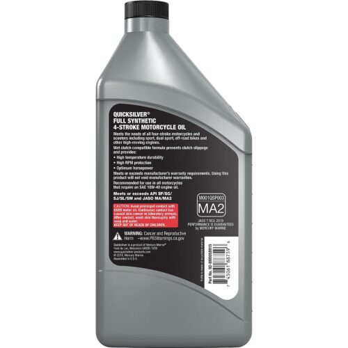 Quicksilver 10W-40 Full Synthetic Motorcycle Oil, 1 Quart