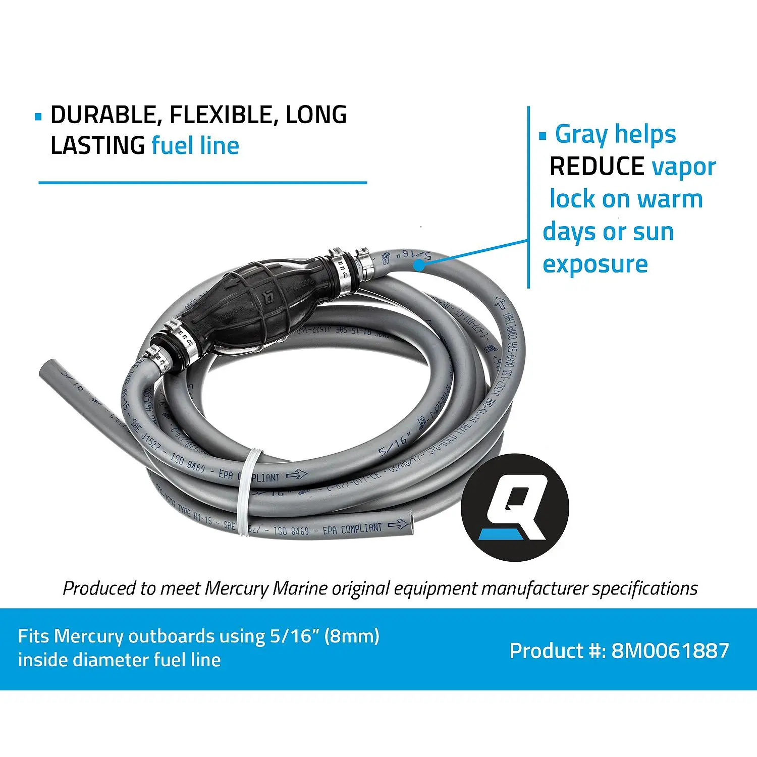 Quicksilver 8M0061887 Fuel Line Assembly, 12 Ft. Long w/ Primer Bulb - Image 6