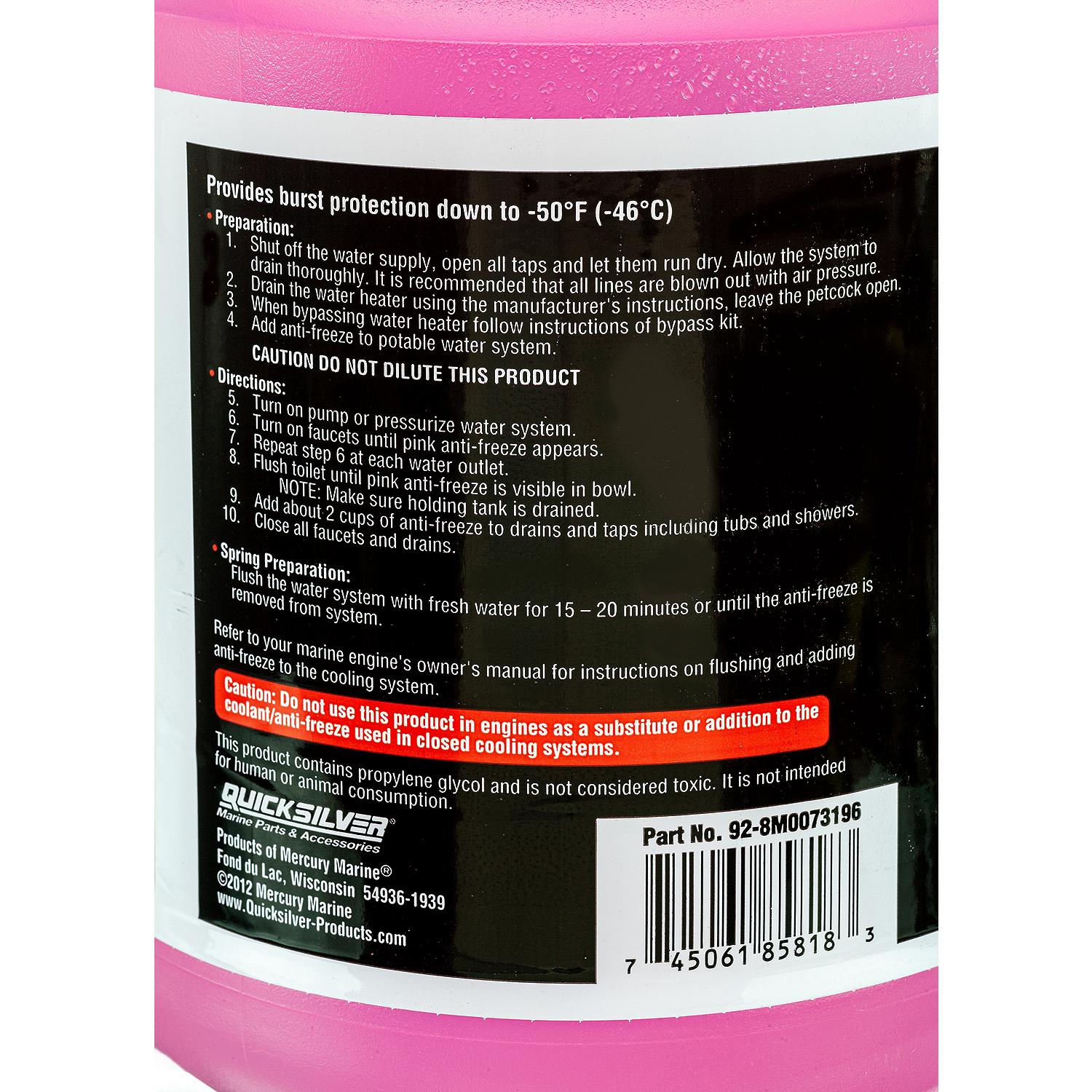 Quicksilver 8M0073196 Water System Anti-Freeze, Burst Protection -50 Degrees F, 1 Gallon - Image 2